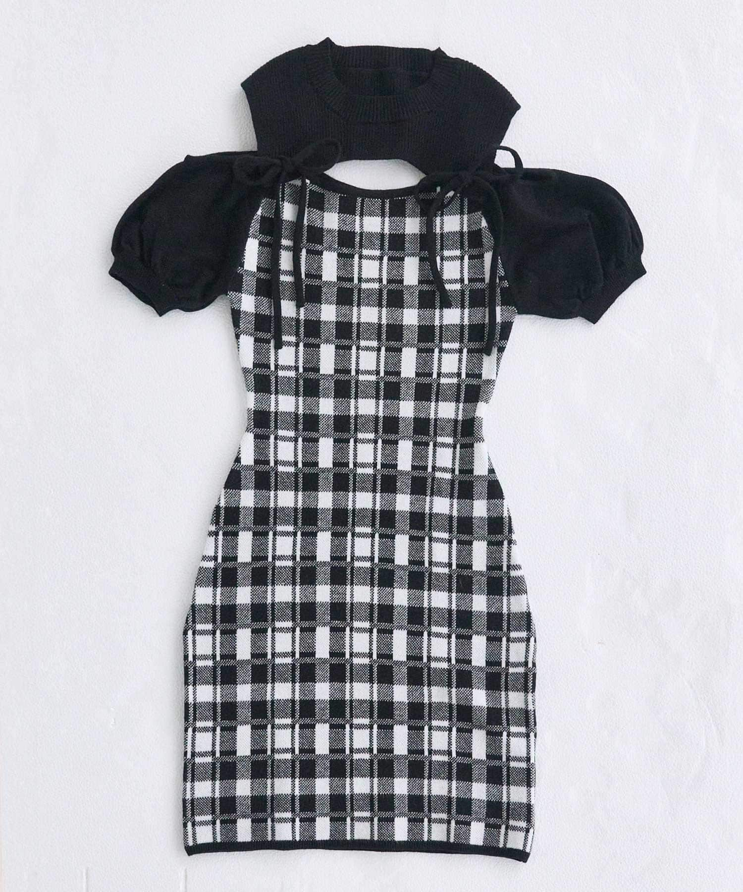 Belle Charme(ベルシャルム) 2way Check Knit Onepiece