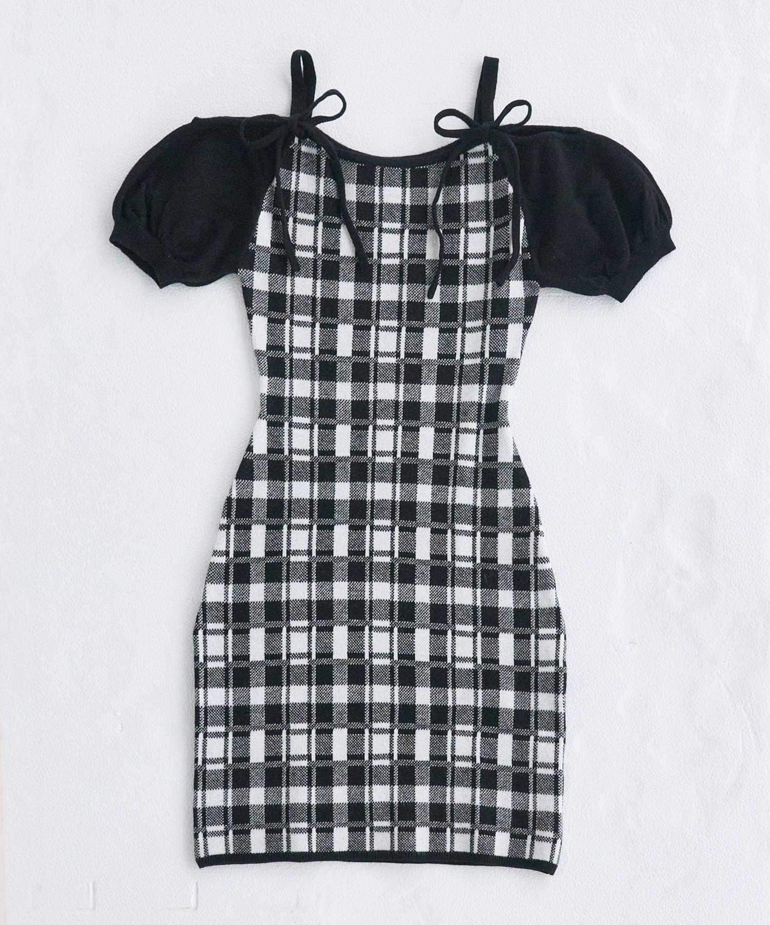 Belle Charme(ベルシャルム) 2way Check Knit Onepiece