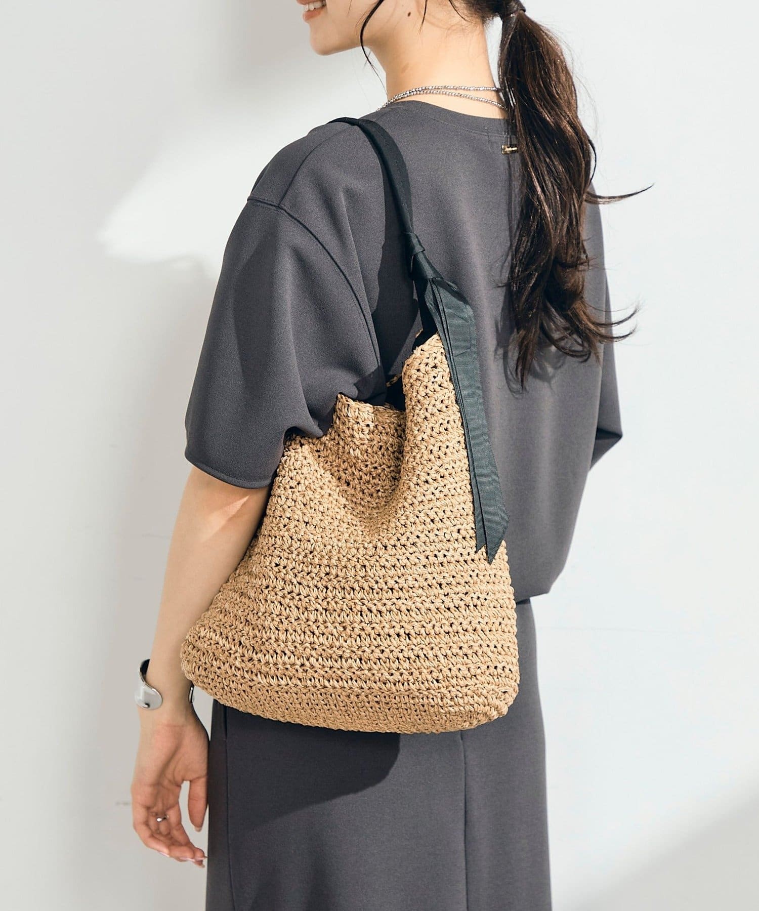 FREDY & GLOSTER(フレディ アンド グロスター) グログランハンドル柄編みトートバッグ