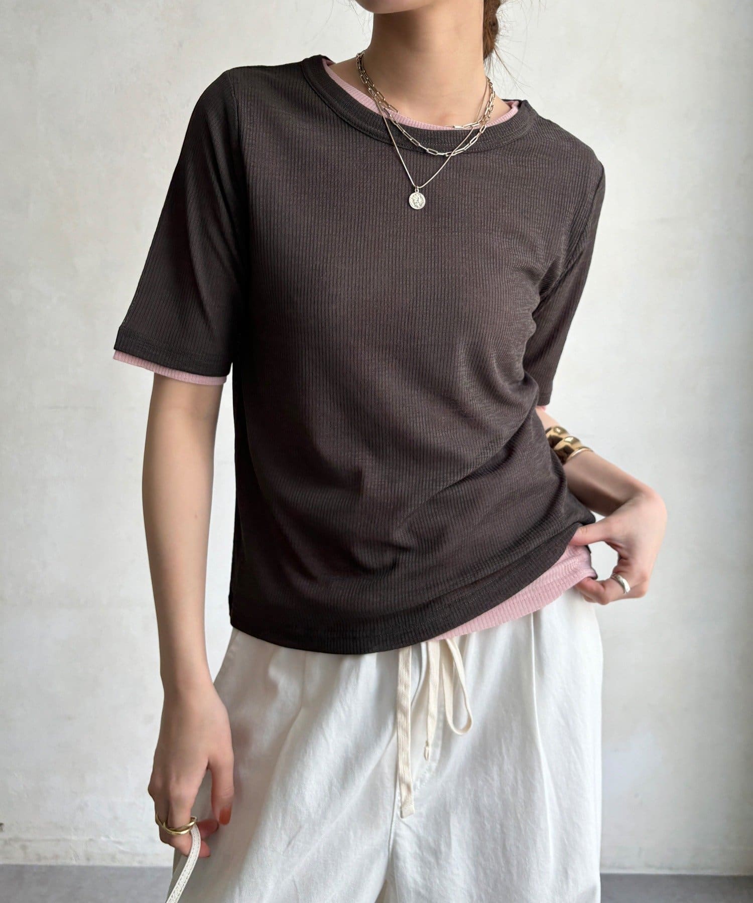DOUDOU(ドゥドゥ) 【WEB限定】2枚setシアーテレコTEE