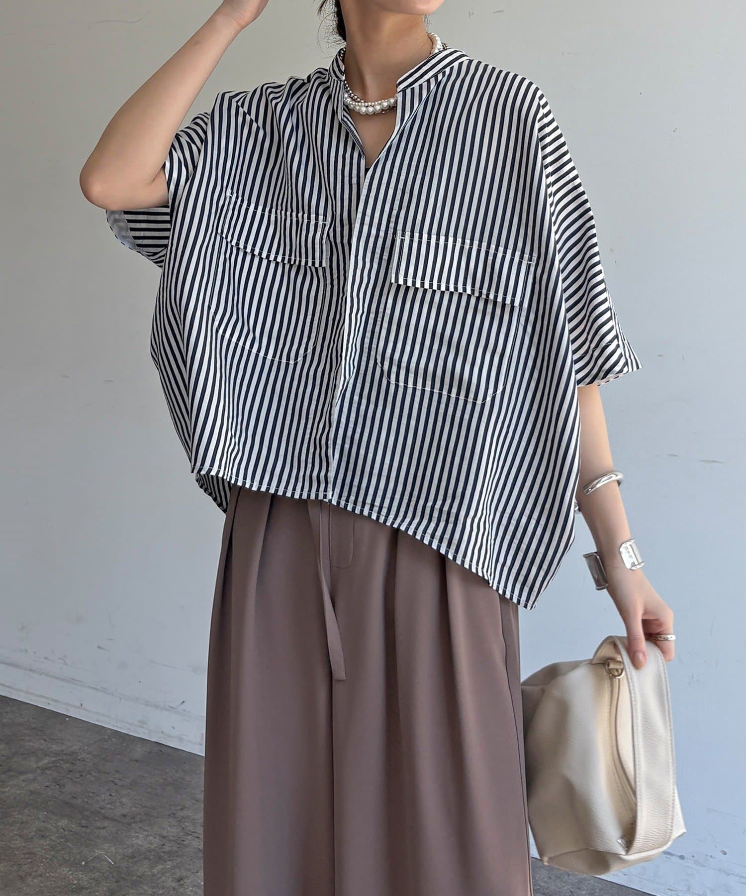 DOUDOU(ドゥドゥ) ストライプダブルポケットシャツ