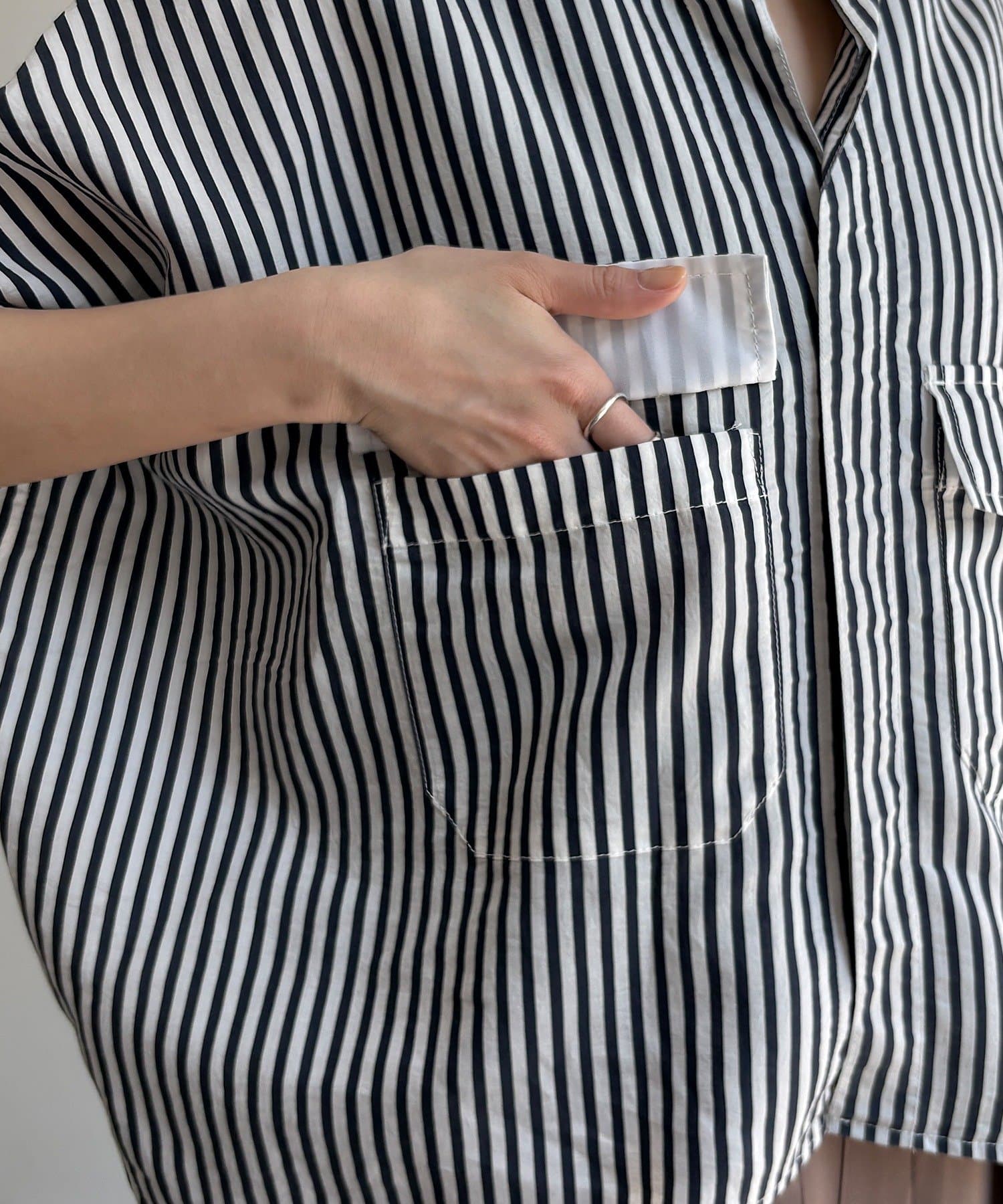 DOUDOU(ドゥドゥ) ストライプダブルポケットシャツ