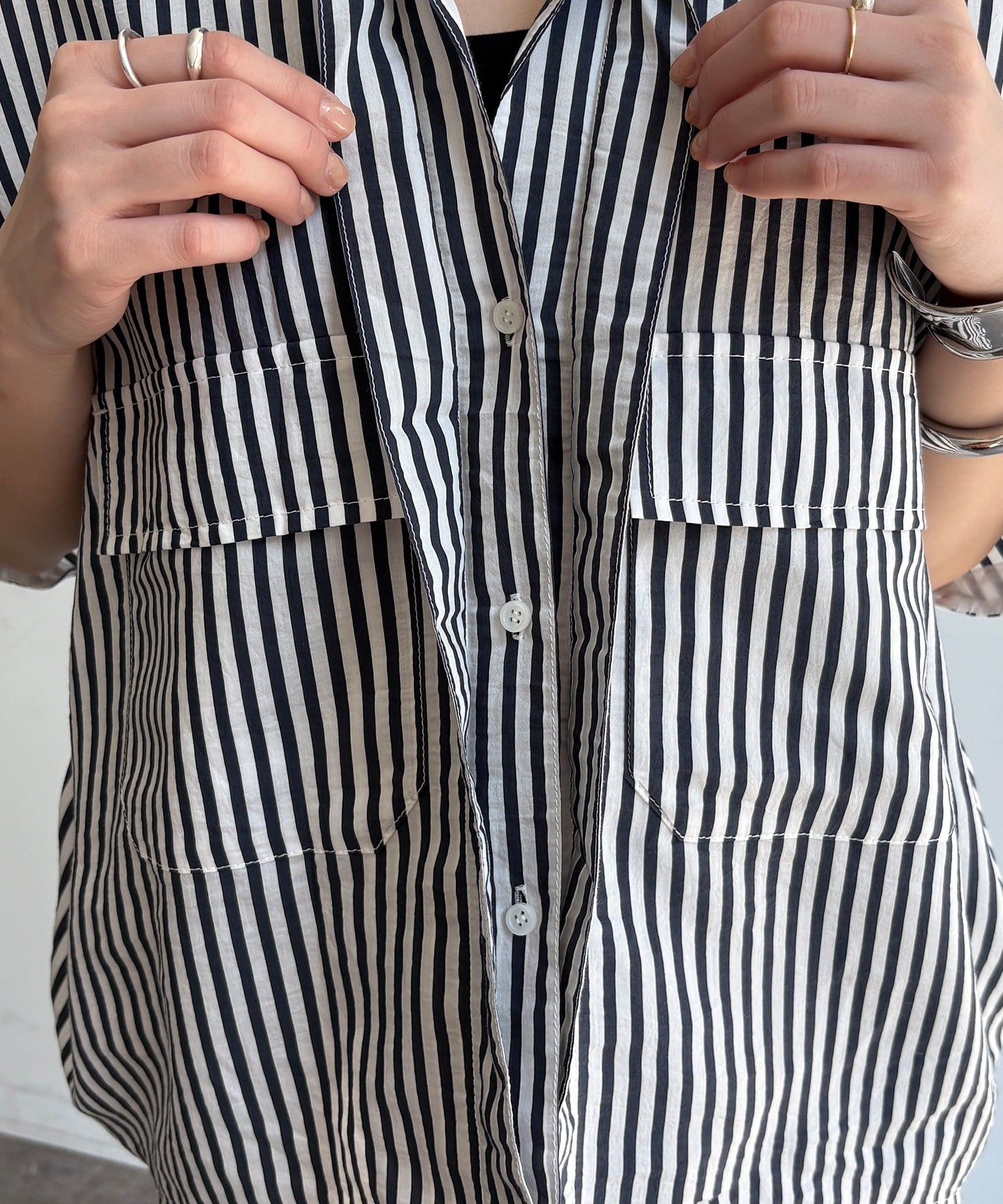 DOUDOU(ドゥドゥ) ストライプダブルポケットシャツ