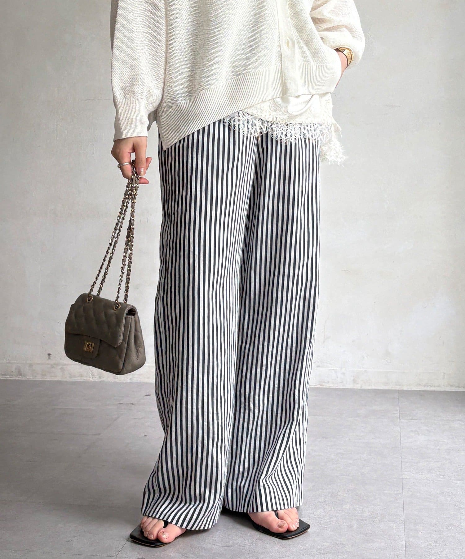 DOUDOU(ドゥドゥ) ウォッシャブルストライプパンツ