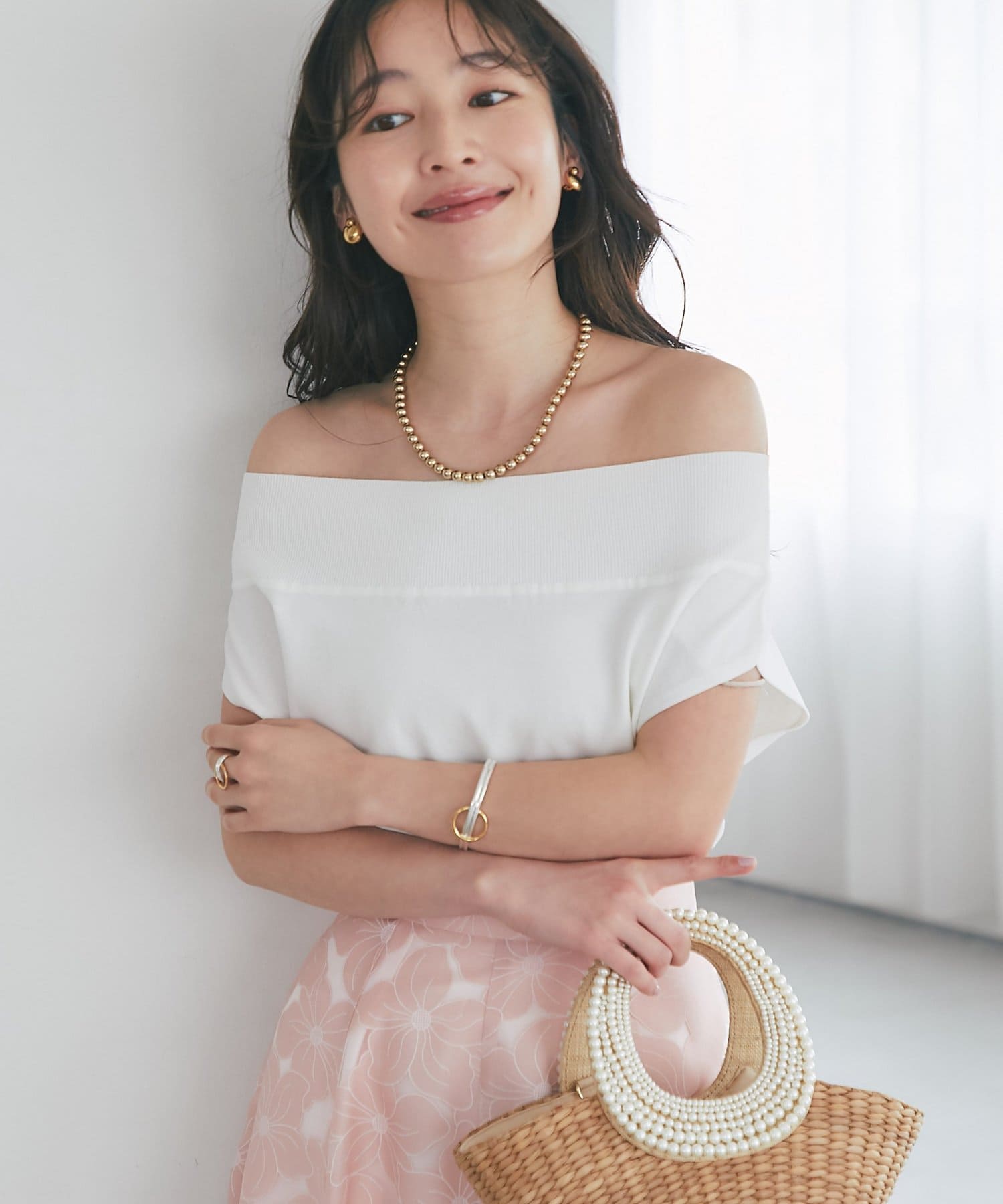 La boutique BonBon(ラブティックボンボン) クールタッチUVオフショルフレンチニット