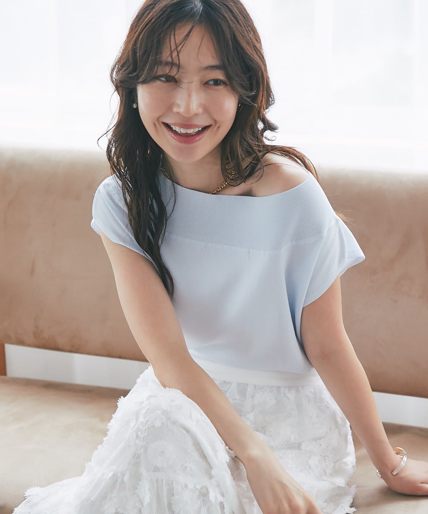 La boutique BonBon(ラブティックボンボン) クールタッチUVオフショルフレンチニット