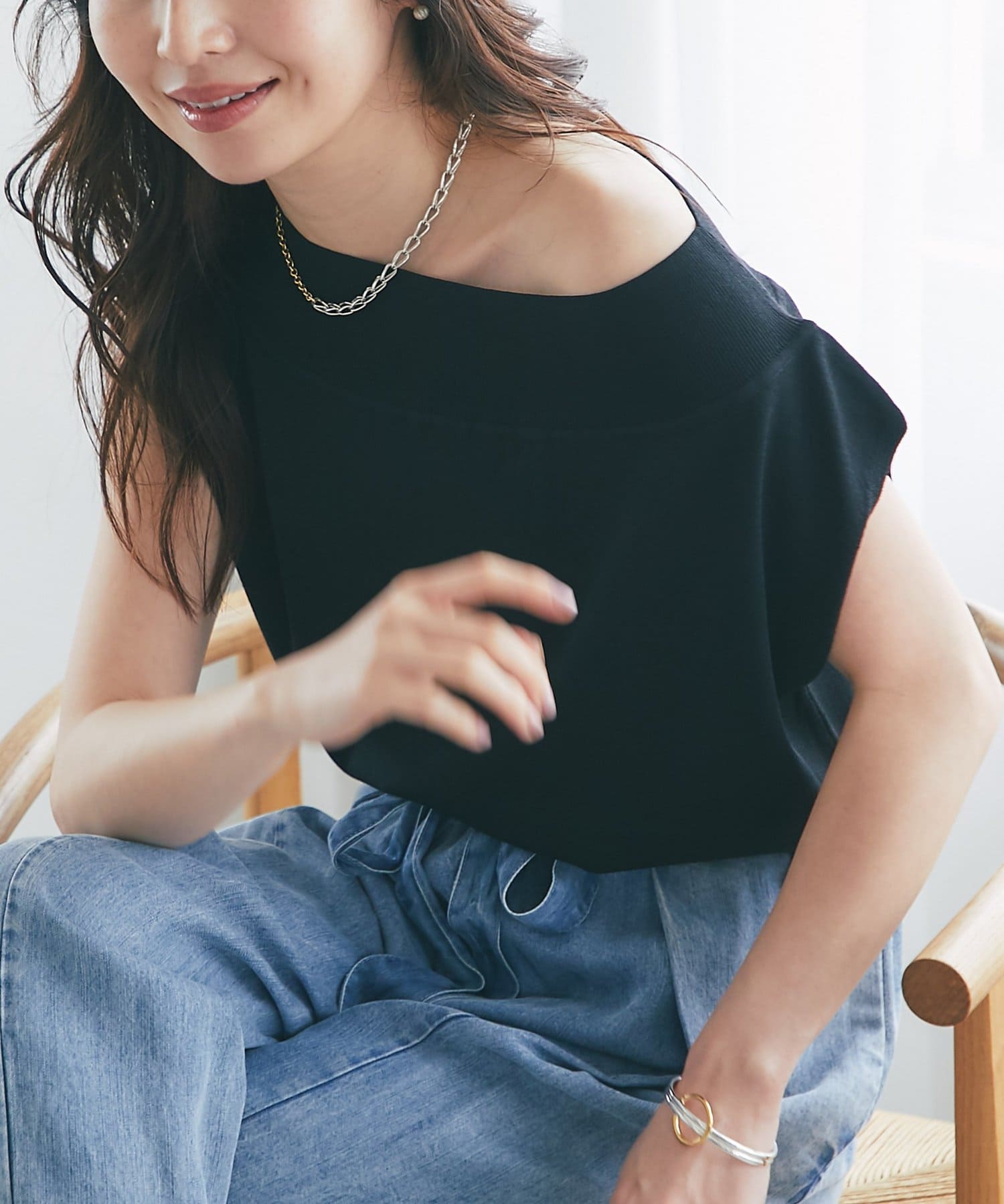 La boutique BonBon(ラブティックボンボン) クールタッチUVオフショルフレンチニット