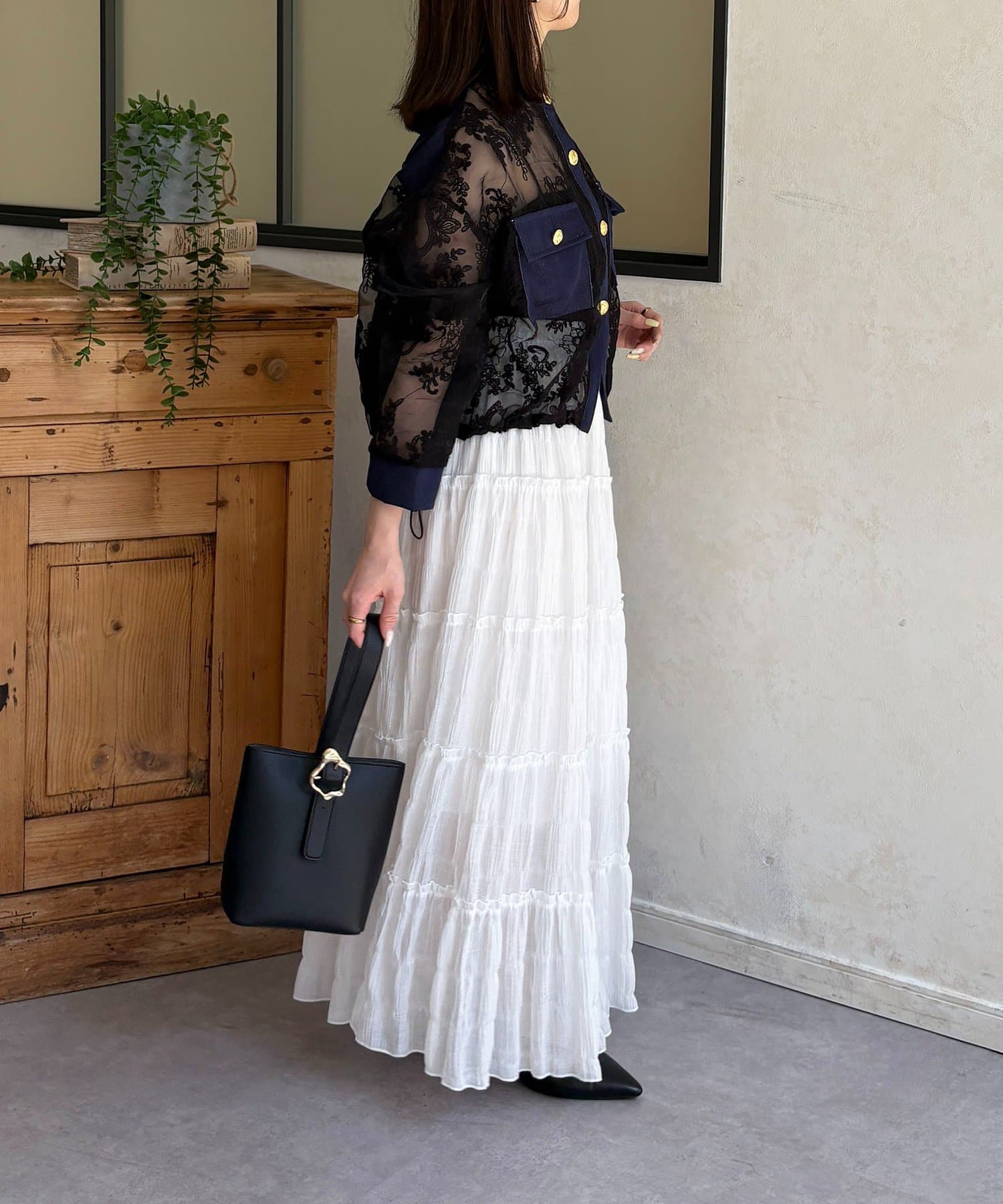 Thevon.(ゼヴォン) GOLD釦デニム切替レースジャケット