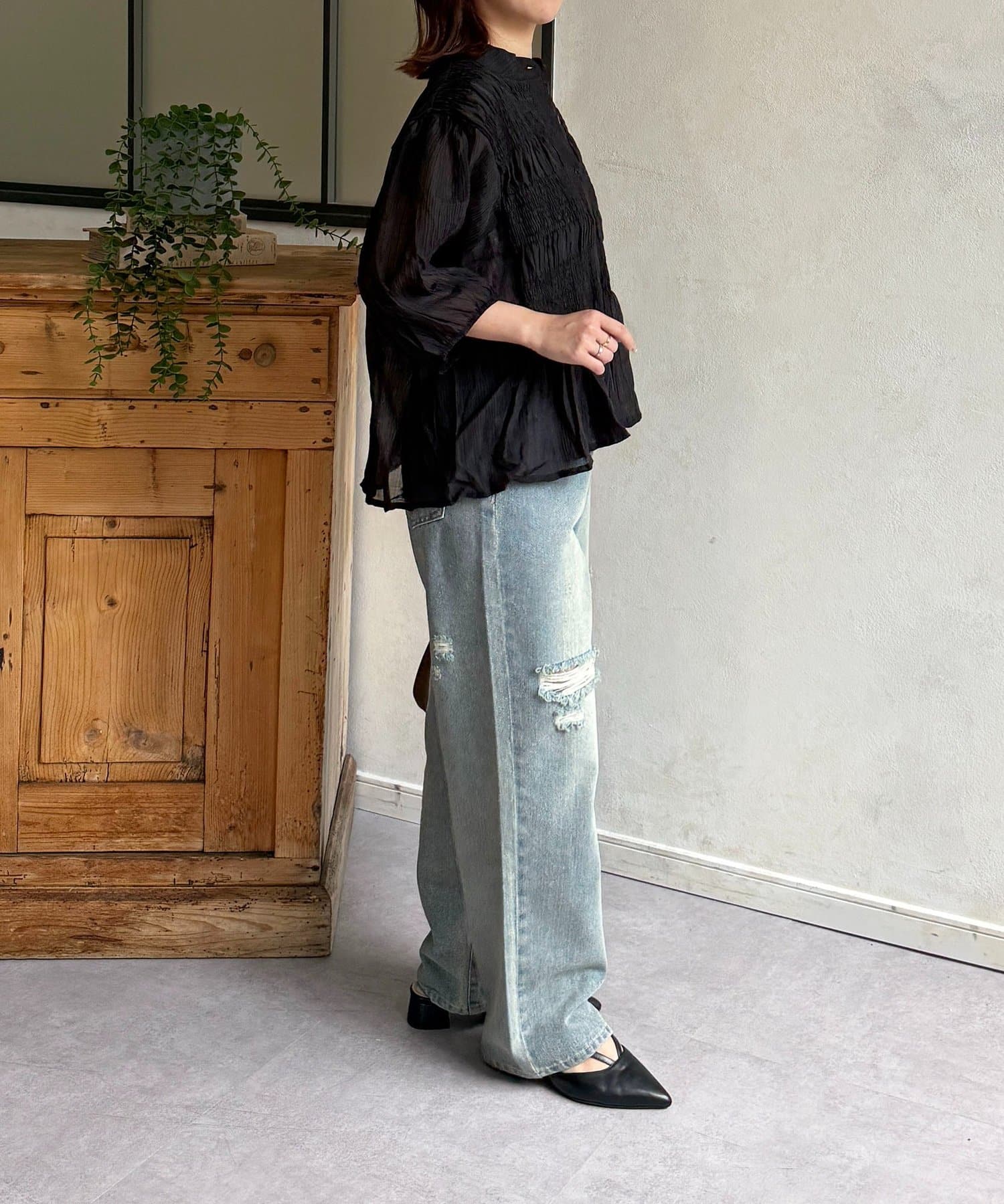 Thevon.(ゼヴォン) シアーシャーリング5分袖ブラウス