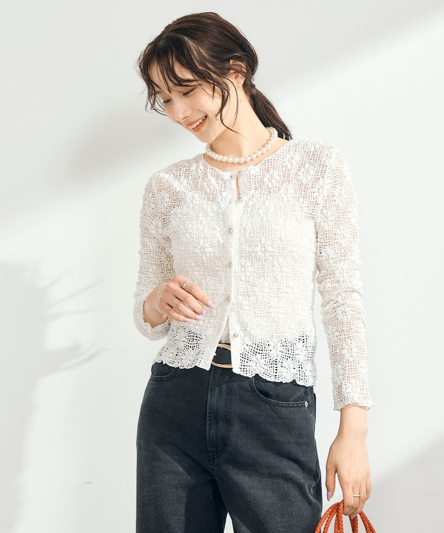 FREDY & GLOSTER(フレディ アンド グロスター) フラワーストレッチレースカーディガン