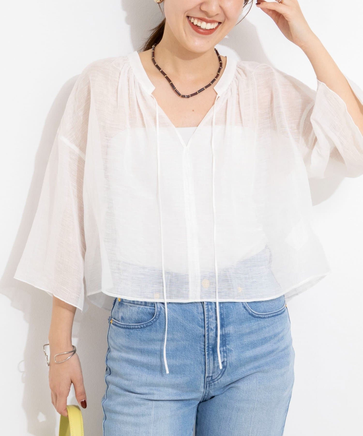 NOLLEY'S(ノーリーズ) ウォッシャブルシアーリネンカールマイヤーショートブラウス