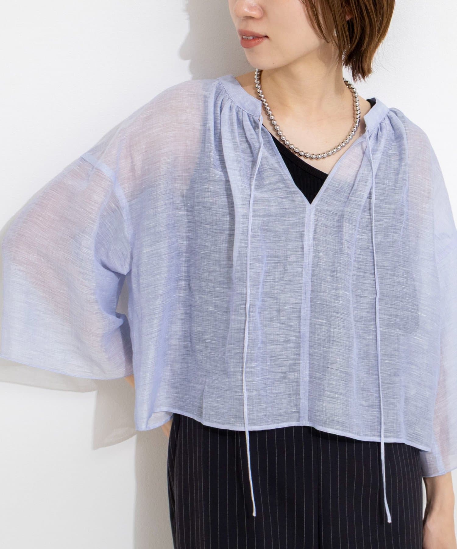 NOLLEY'S(ノーリーズ) ウォッシャブルシアーリネンカールマイヤーショートブラウス