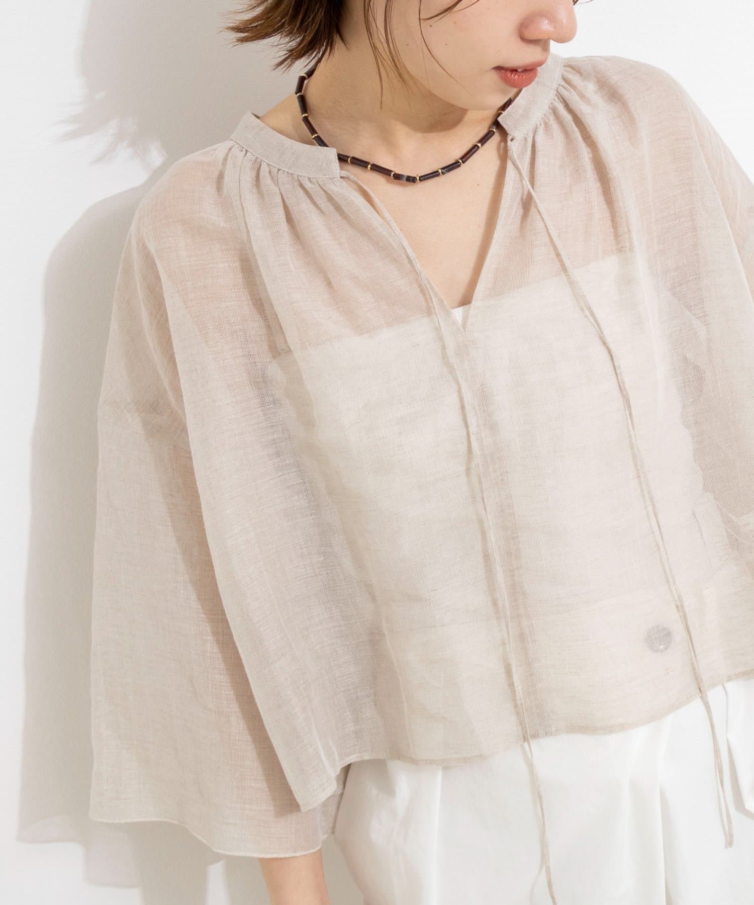 NOLLEY'S(ノーリーズ) ウォッシャブルシアーリネンカールマイヤーショートブラウス