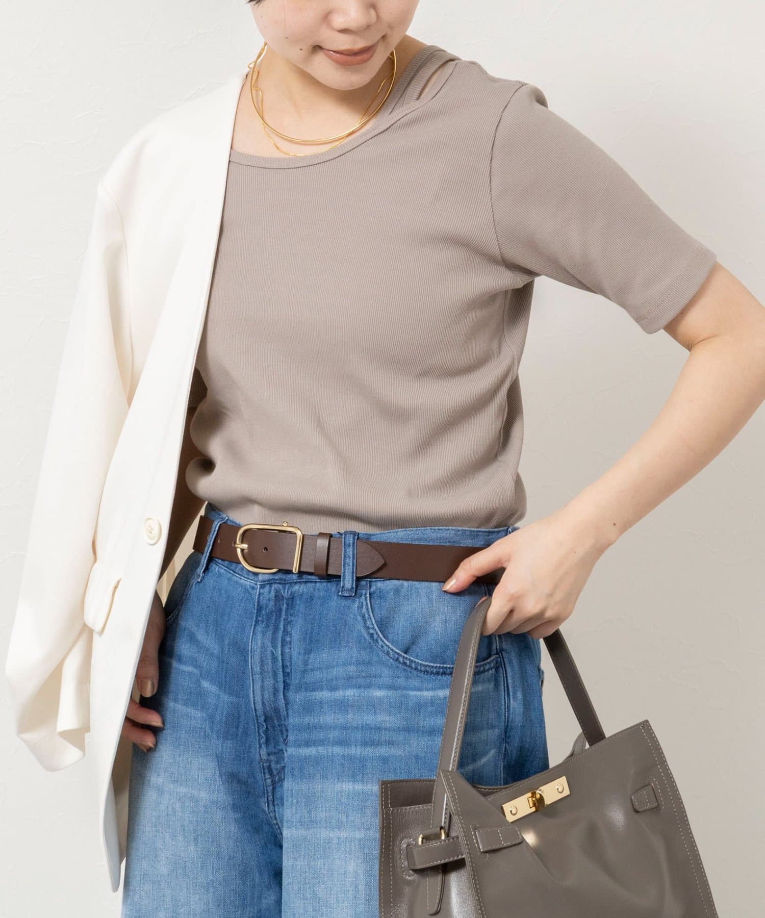 NOLLEY'S(ノーリーズ) ウォッシャブルアシンメトリー2WAYリブTシャツ