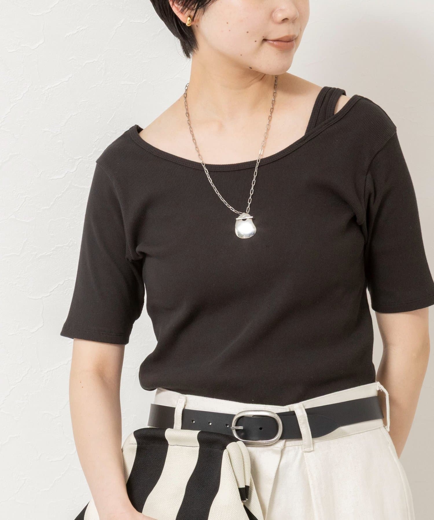 NOLLEY'S(ノーリーズ) ウォッシャブルアシンメトリー2WAYリブTシャツ