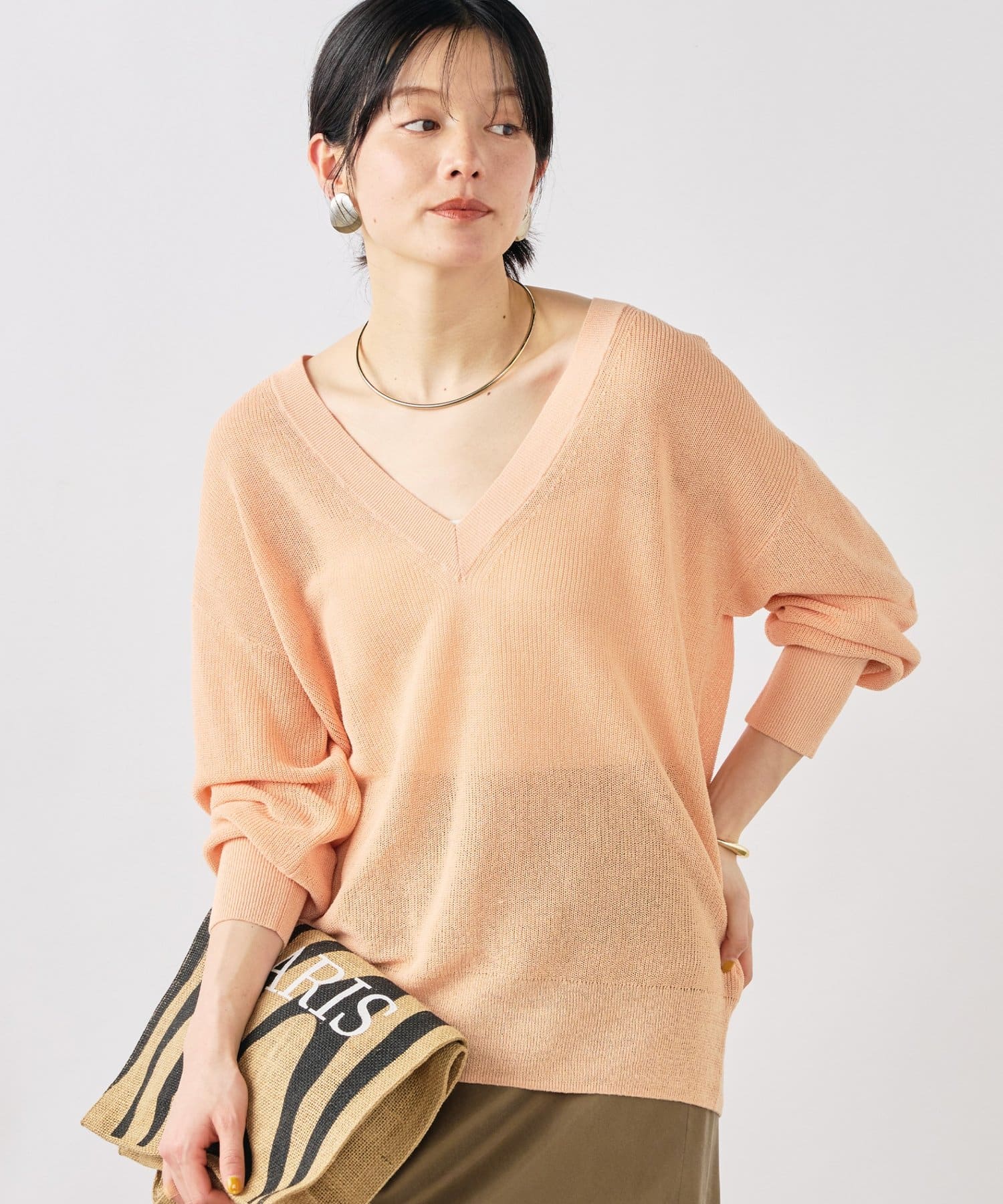 NOLLEY'S(ノーリーズ) 《手洗い可能》ペーパー混深V片畦プルオーバー