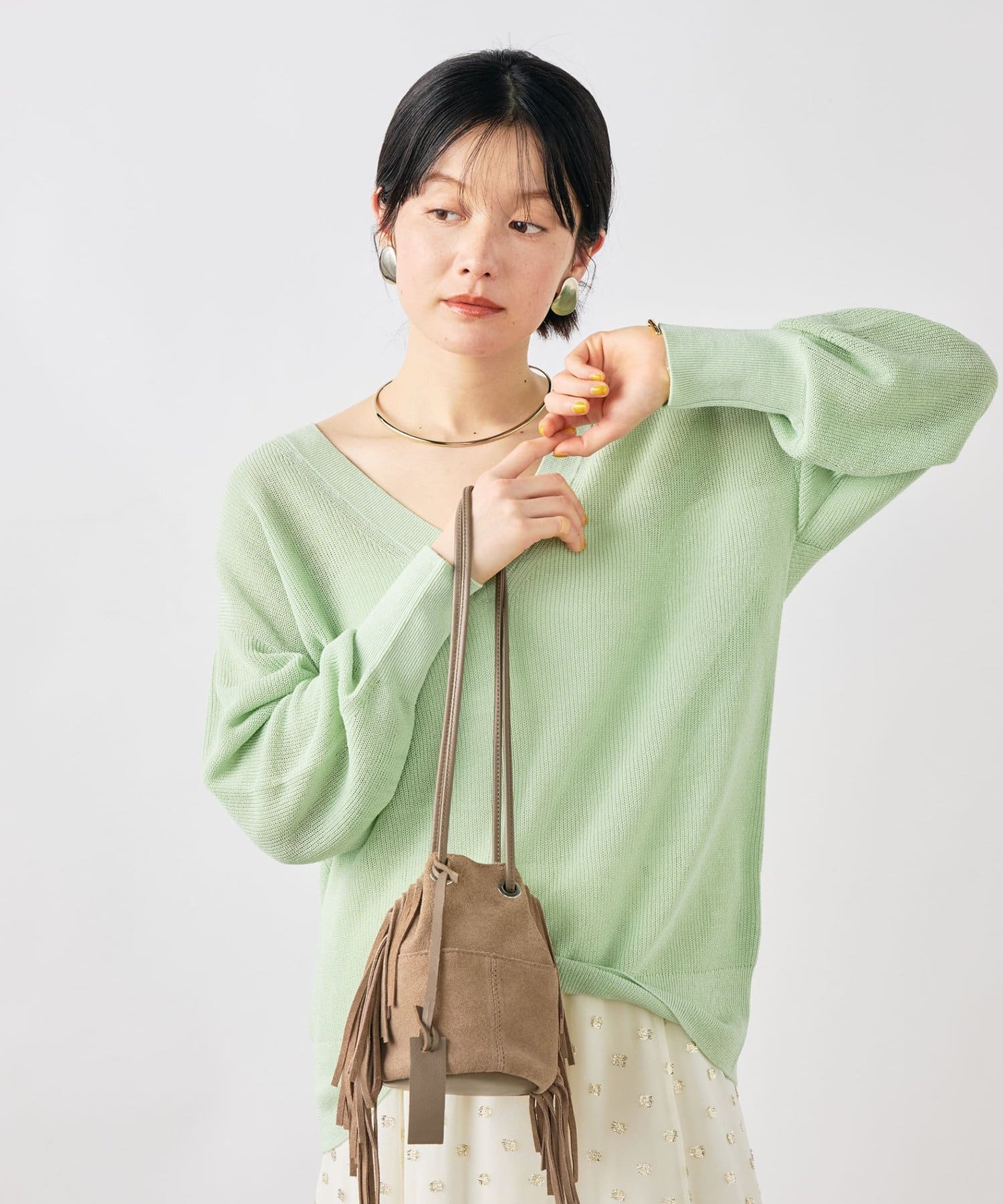 NOLLEY'S(ノーリーズ) 《手洗い可能》ペーパー混深V片畦プルオーバー