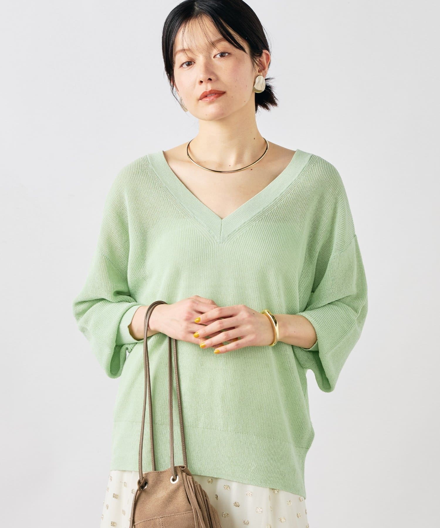 NOLLEY'S(ノーリーズ) 《手洗い可能》ペーパー混深V片畦プルオーバー