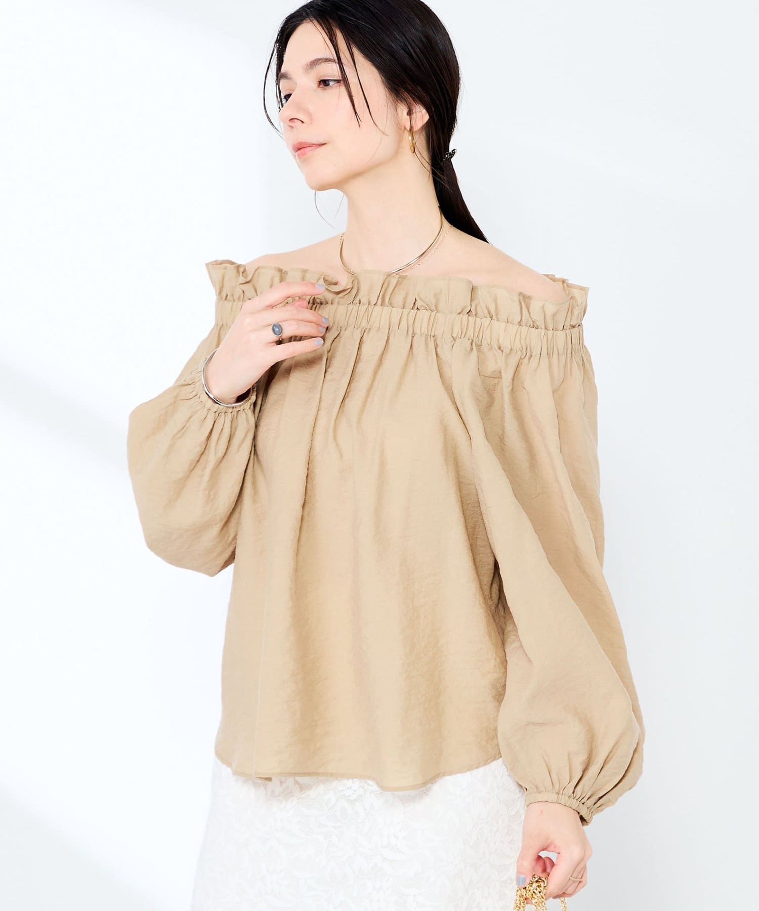 NOLLEY'S(ノーリーズ) ウォッシャブルシアーシルクワッシャーオフショルブラウス