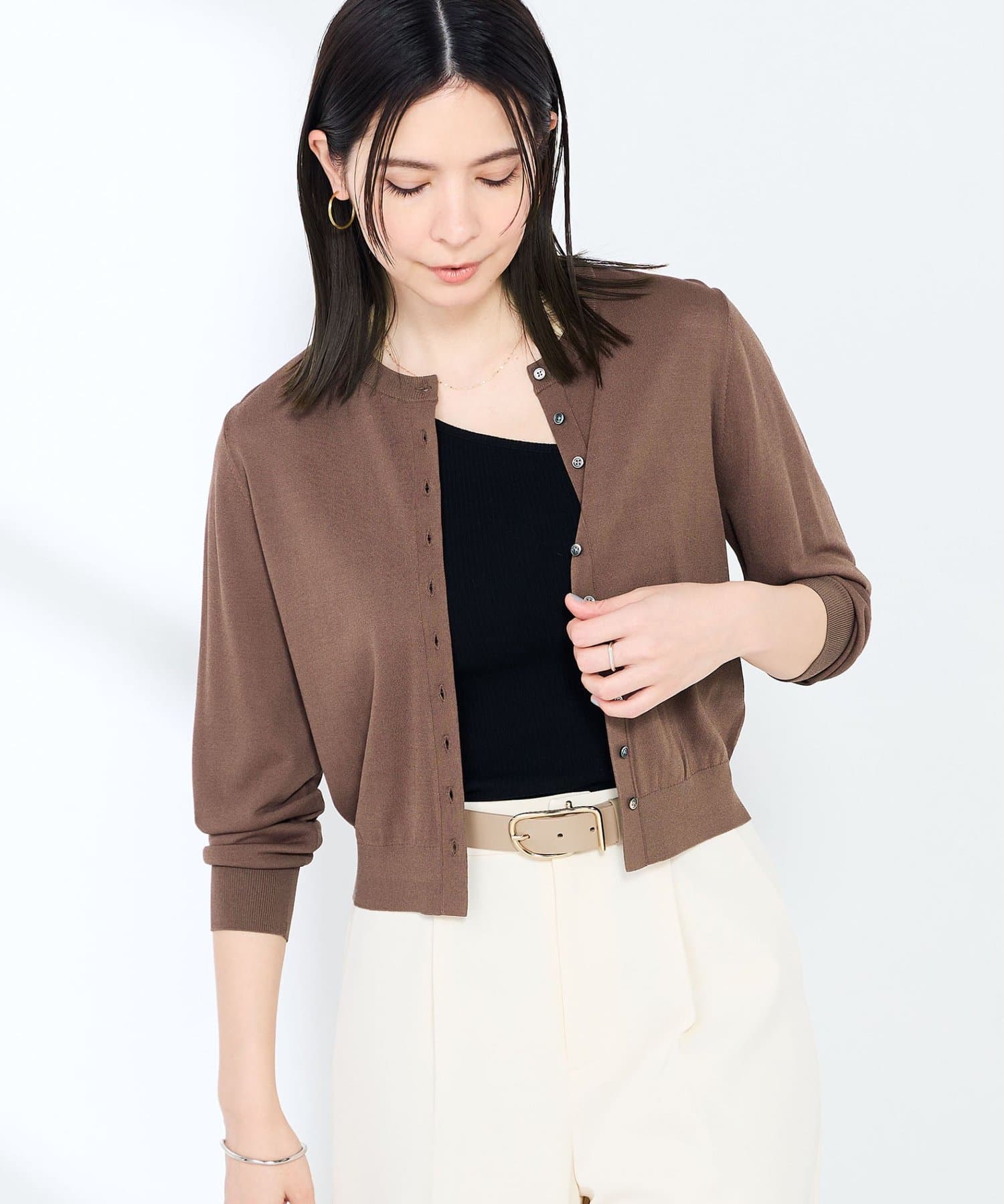 NOLLEY'S(ノーリーズ) 《アンサンブル対応》マルチファンクションハイゲージクルーネックカーディガン