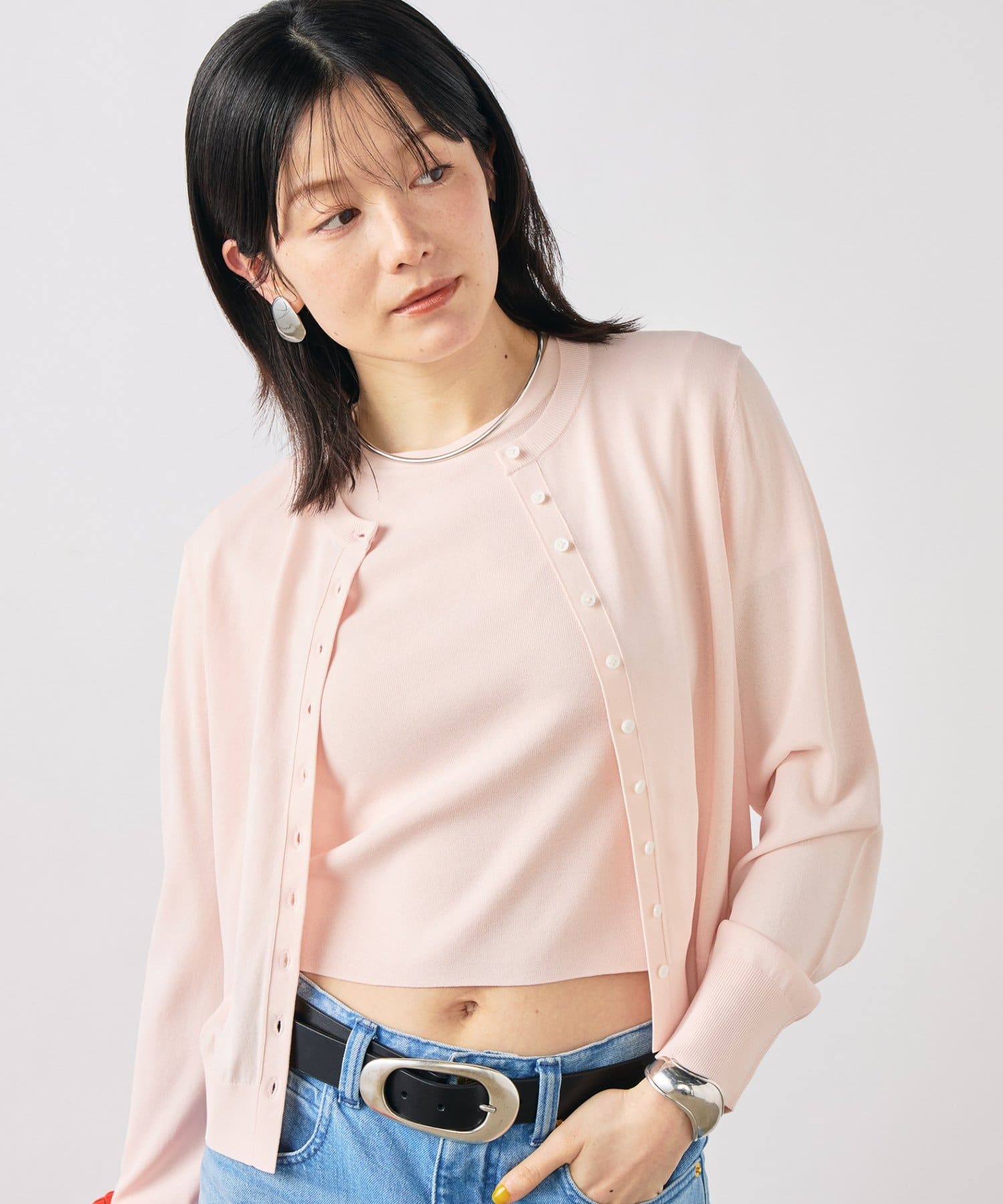 NOLLEY'S(ノーリーズ) 《アンサンブル対応》マルチファンクションハイゲージクルーネックカーディガン