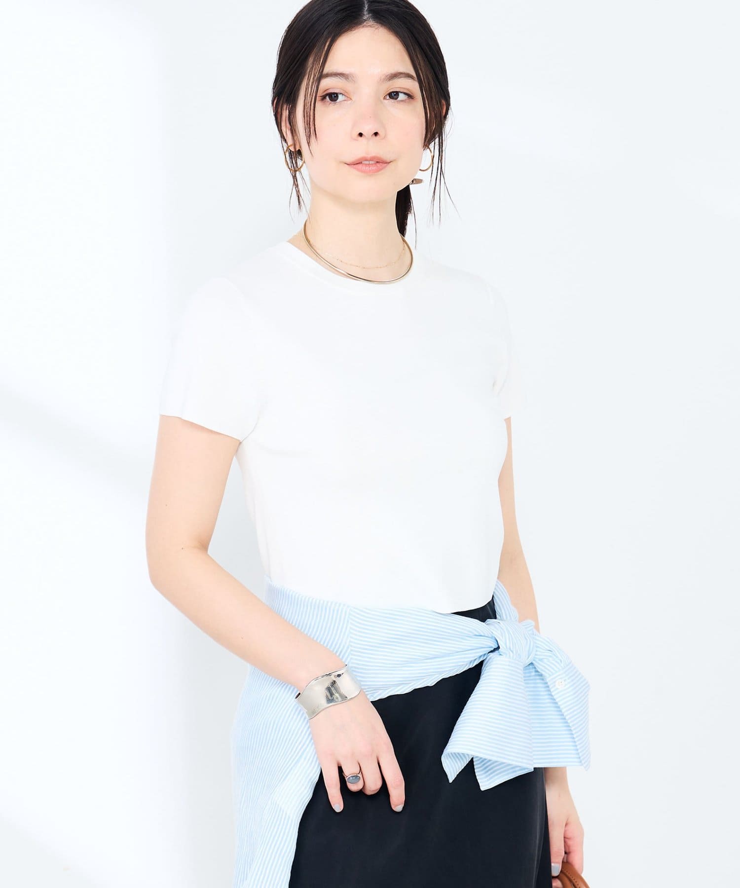 NOLLEY'S(ノーリーズ) 《手洗い可能/アンサンブル対応》マルチファンクション総針半袖プルオーバー