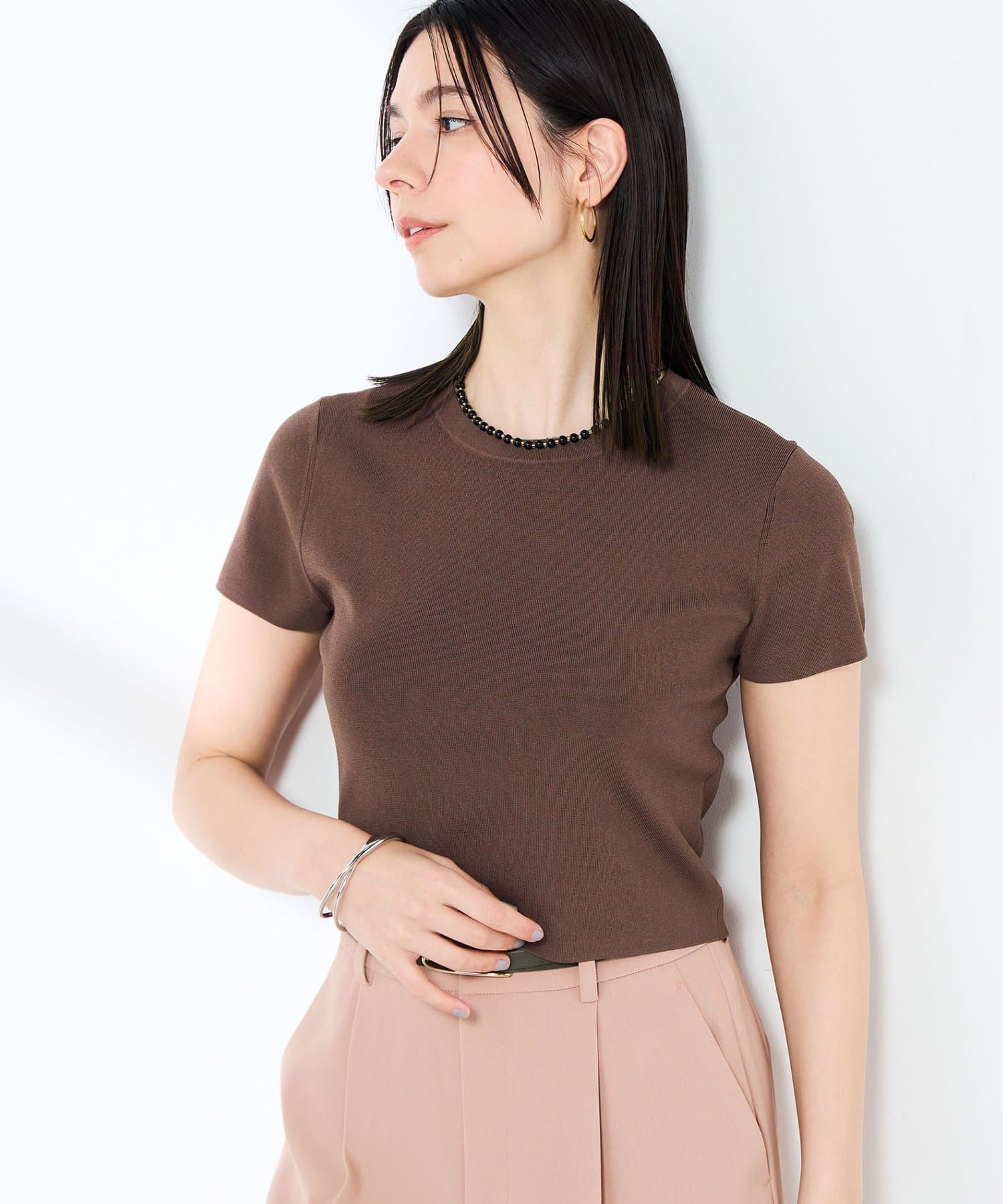 NOLLEY'S(ノーリーズ) 《手洗い可能/アンサンブル対応》マルチファンクション総針半袖プルオーバー