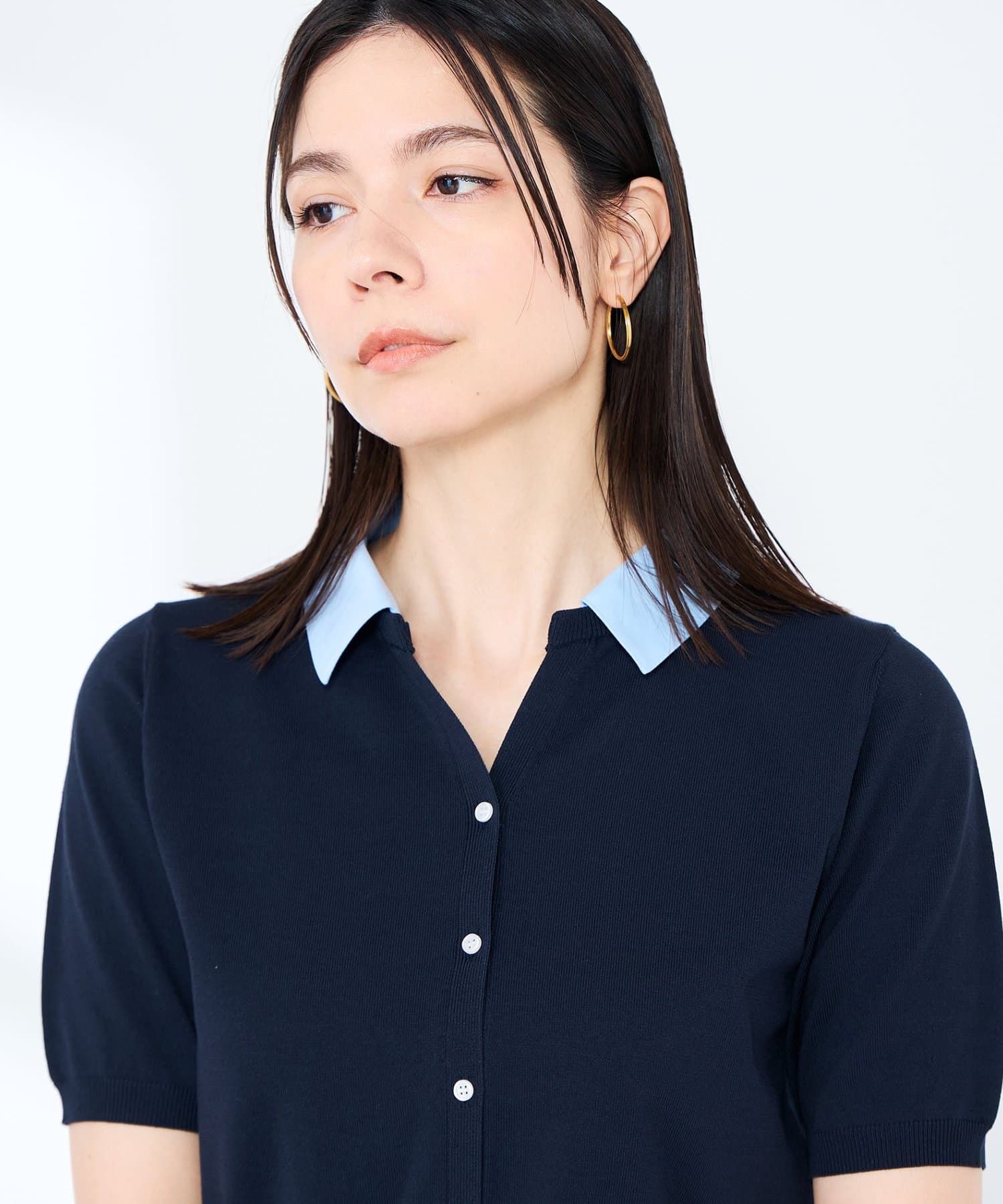 NOLLEY'S(ノーリーズ) 《手洗い可能/セットアップ対応》布帛襟取り外し可裾布帛半袖カーディガン