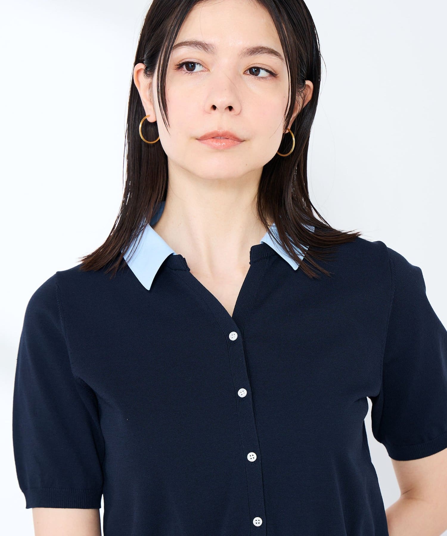 NOLLEY'S(ノーリーズ) 《手洗い可能/セットアップ対応》布帛襟取り外し可裾布帛半袖カーディガン