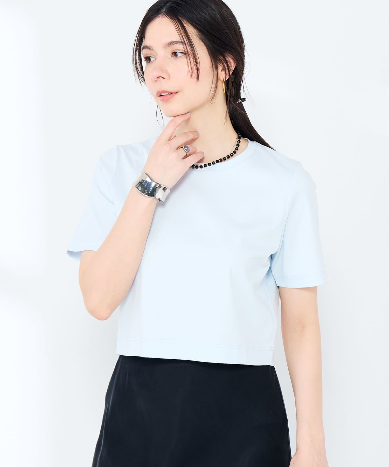 NOLLEY'S(ノーリーズ) 《手洗い可能》W&Wショート丈Tシャツ