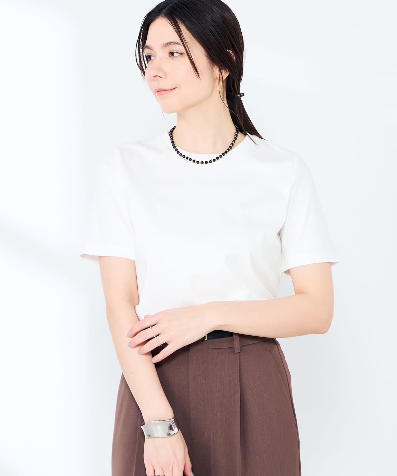 NOLLEY'S(ノーリーズ) 《手洗い可能》W&Wベイシック丈Tシャツ