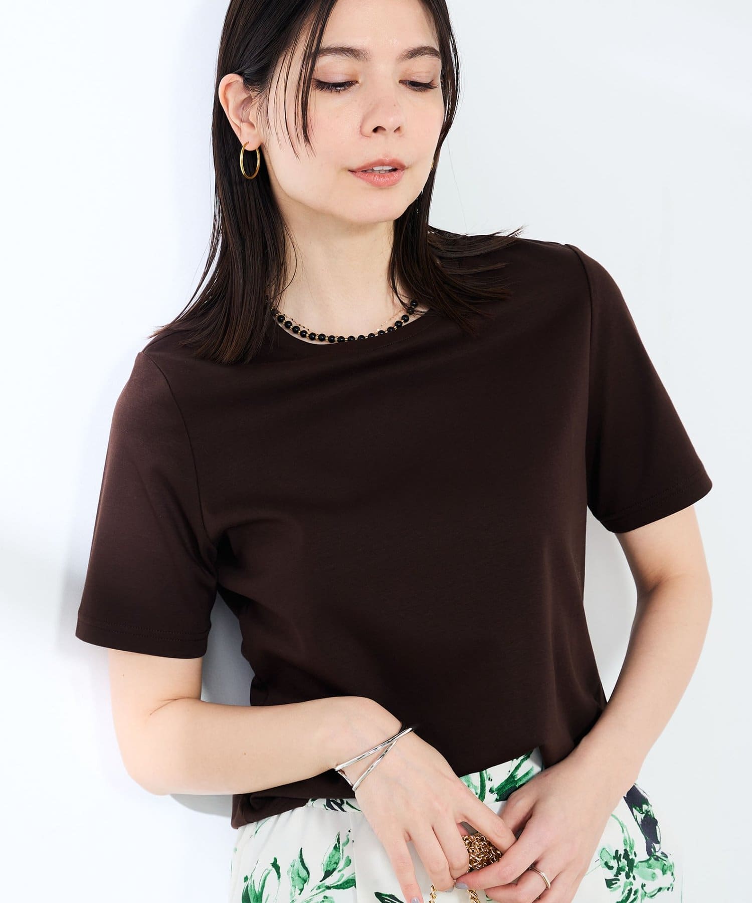 NOLLEY'S(ノーリーズ) 《手洗い可能》W&Wベイシック丈Tシャツ