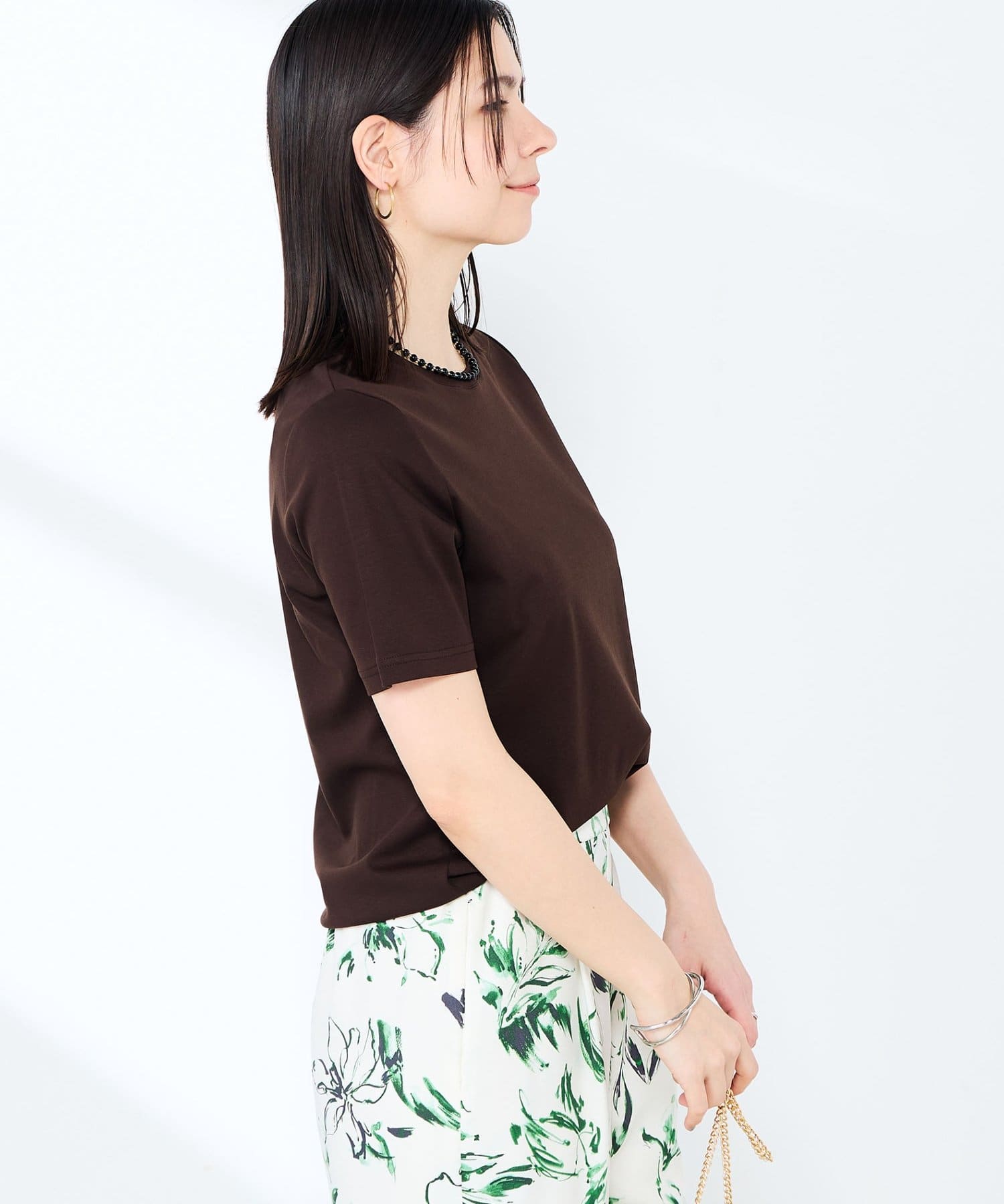 NOLLEY'S(ノーリーズ) 《手洗い可能》W&Wベイシック丈Tシャツ