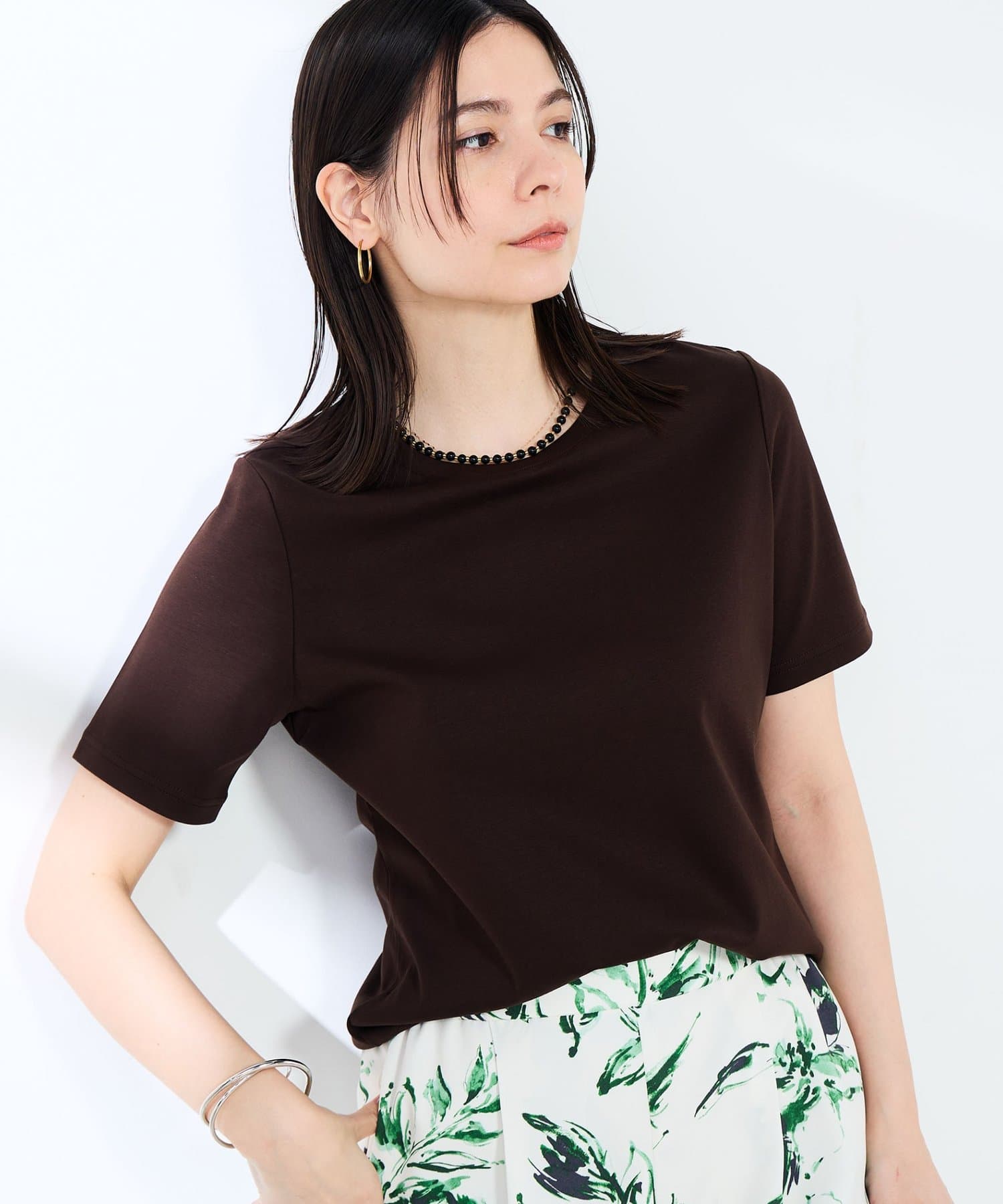 NOLLEY'S(ノーリーズ) 《手洗い可能》W&Wベイシック丈Tシャツ