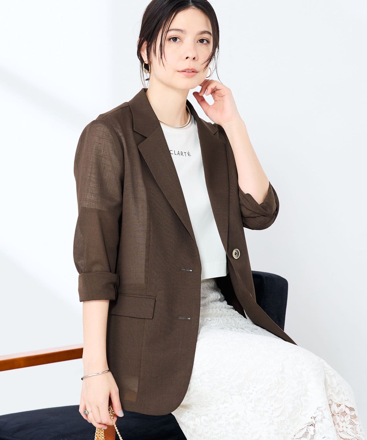 NOLLEY'S(ノーリーズ) 《手洗い可能》W&Wショート丈ロゴTシャツ