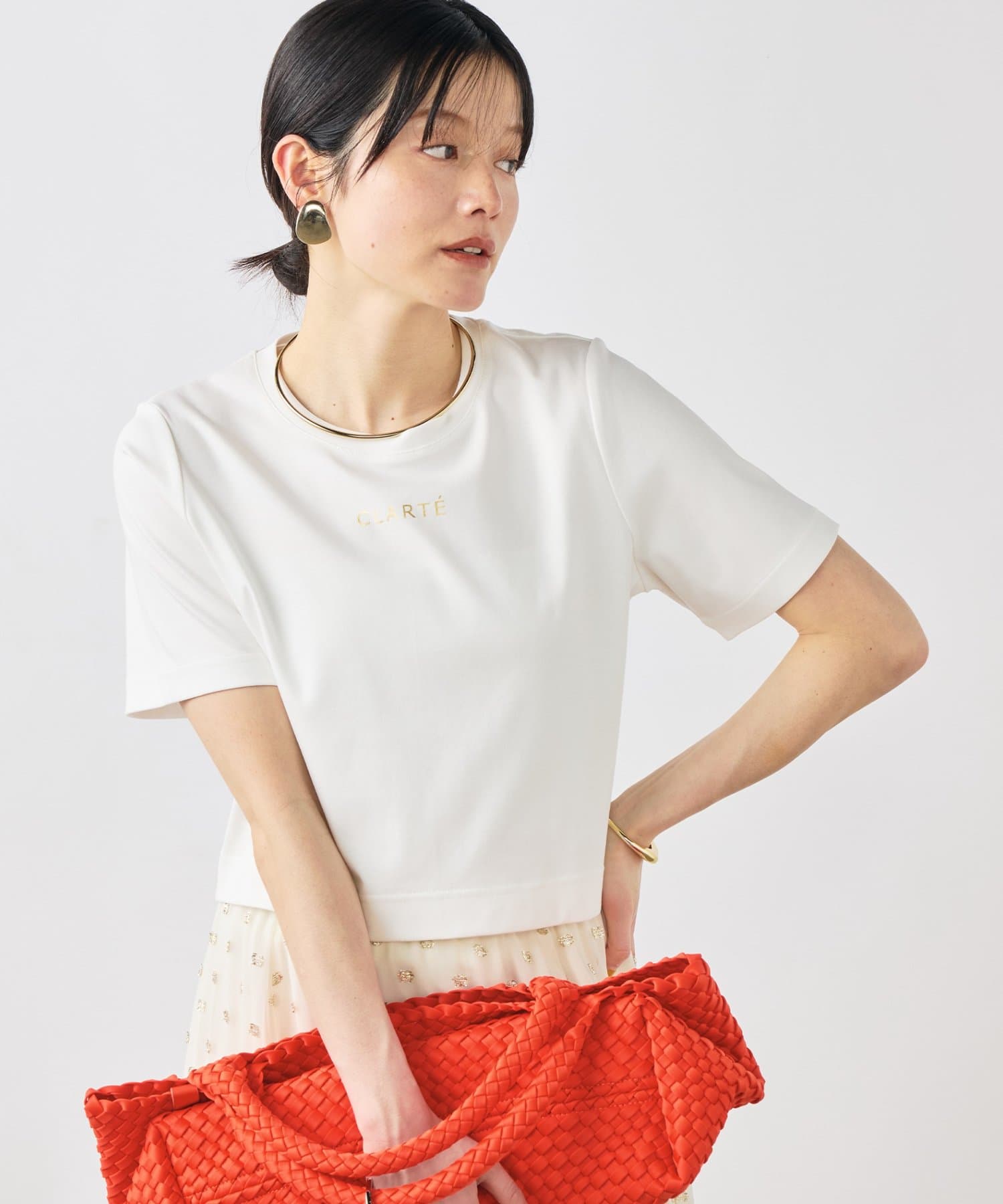 NOLLEY'S(ノーリーズ) 《手洗い可能》W&Wショート丈ロゴTシャツ