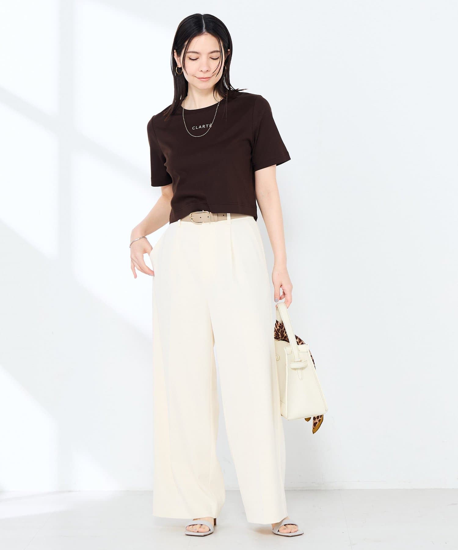 NOLLEY'S(ノーリーズ) 《手洗い可能》W&Wショート丈ロゴTシャツ