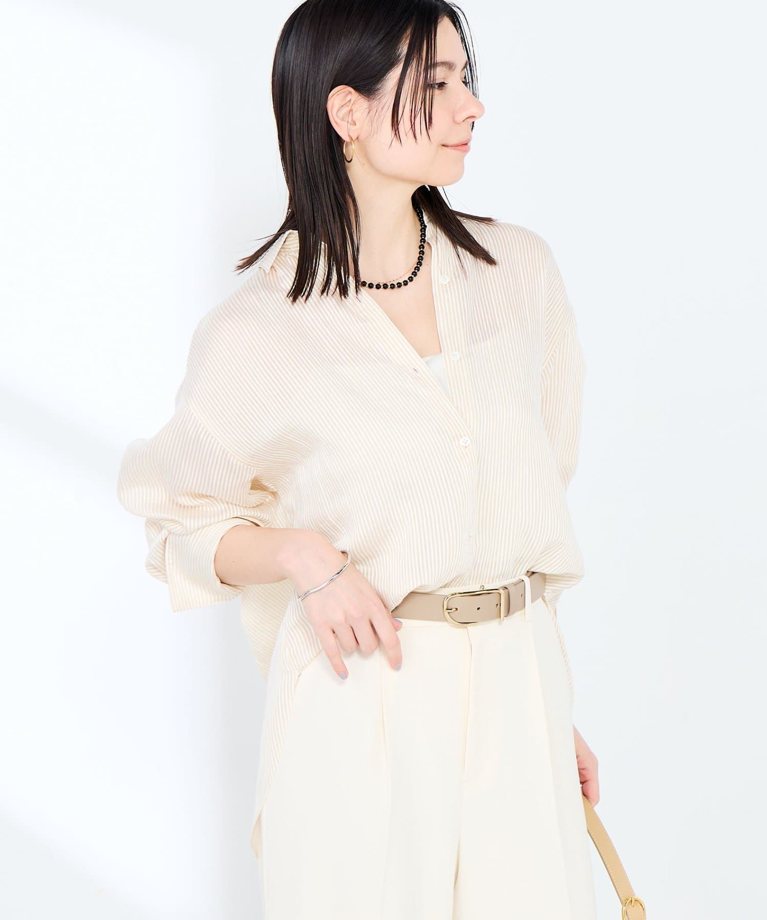 NOLLEY'S(ノーリーズ) ウォッシャブルACARライトストライプ3WAYオーバーシャツ