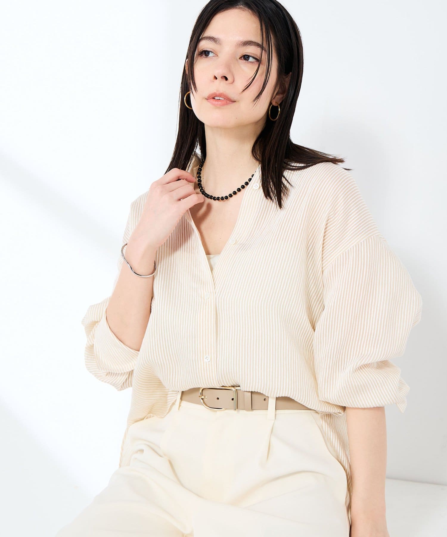 NOLLEY'S(ノーリーズ) ウォッシャブルACARライトストライプ3WAYオーバーシャツ