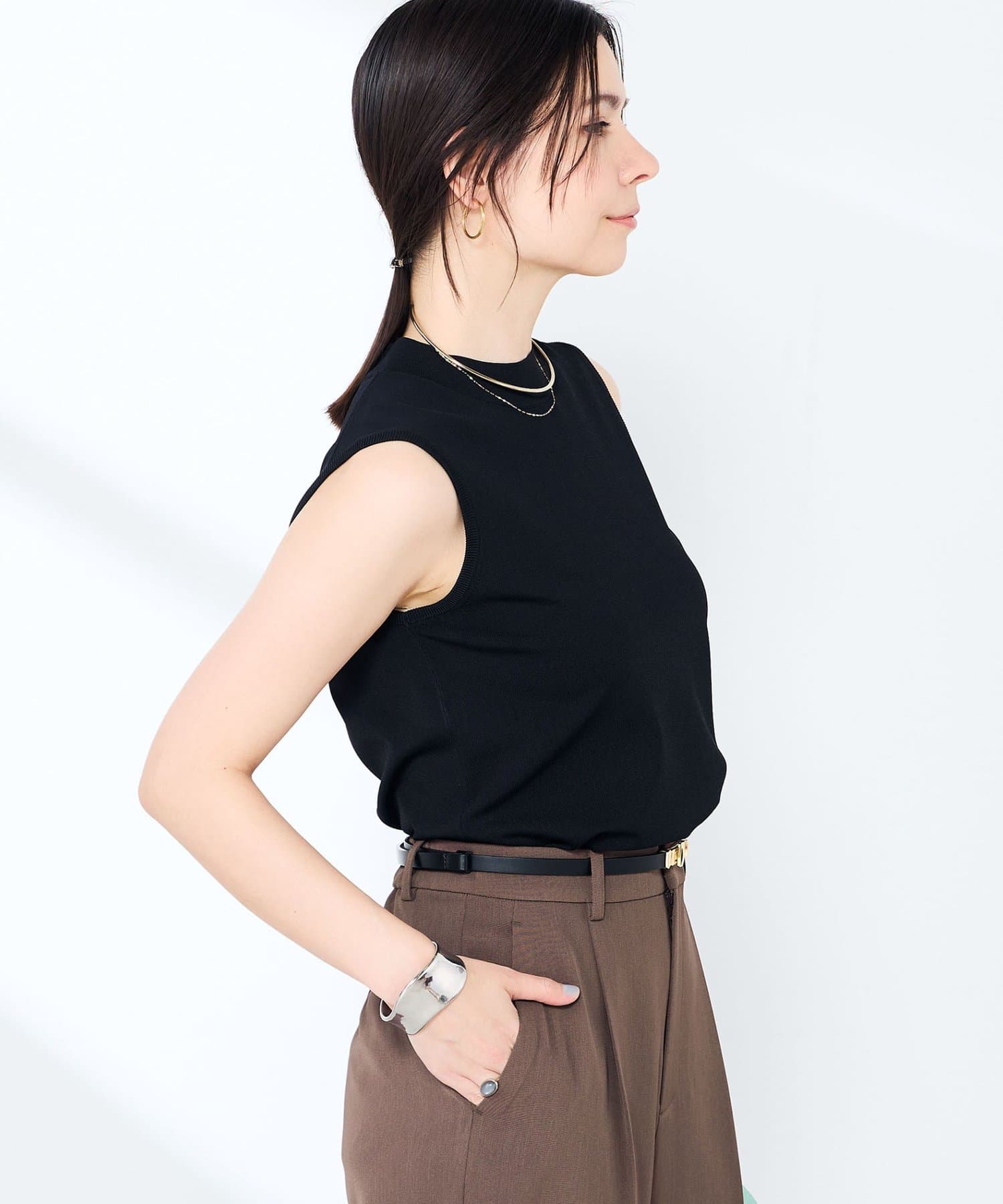 NOLLEY'S(ノーリーズ) 《手洗い可能》マルチファンクションハイネックノースリーブプルオーバー