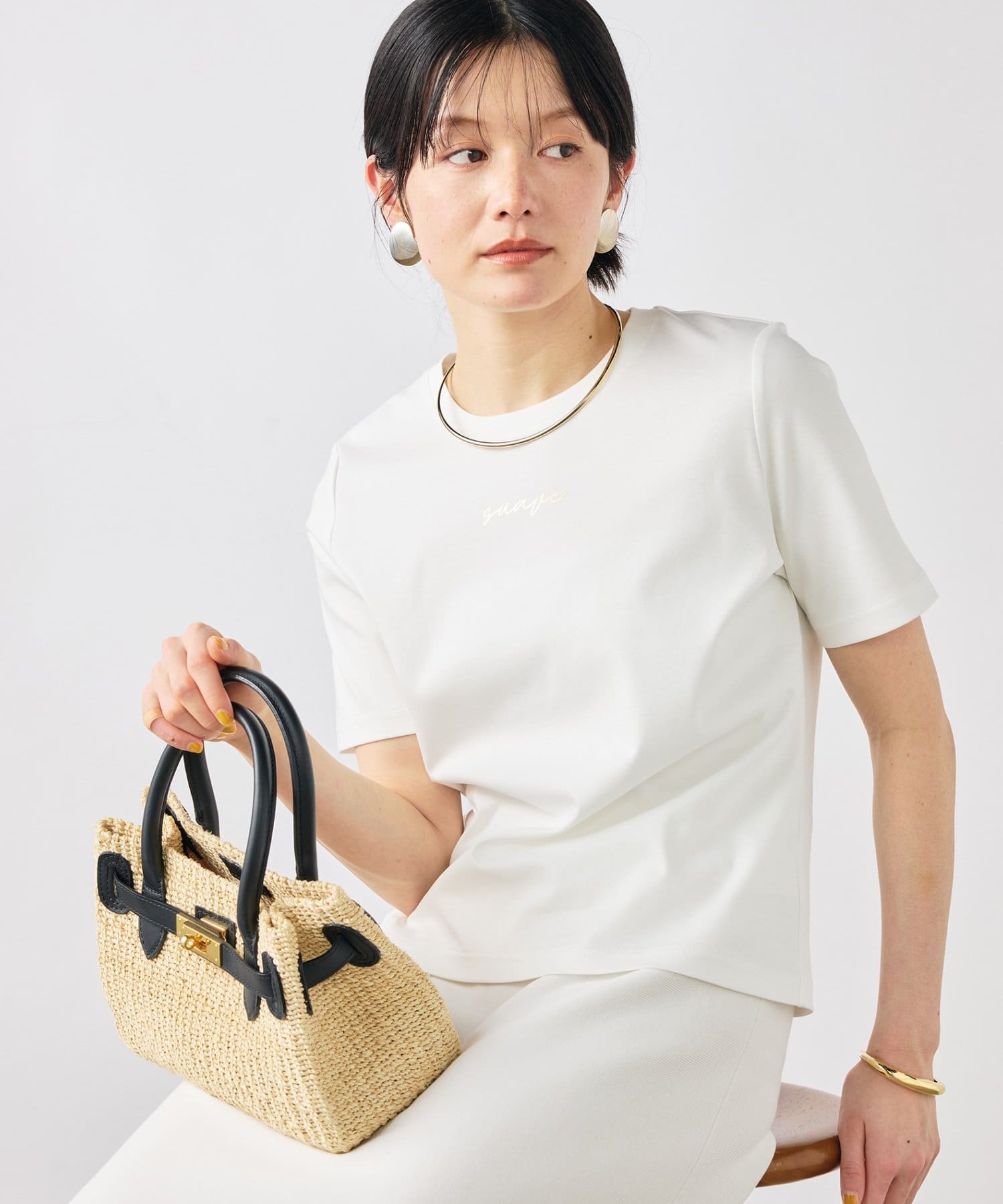 NOLLEY'S(ノーリーズ) 《手洗い可能》W&Wベイシック丈ロゴTシャツ