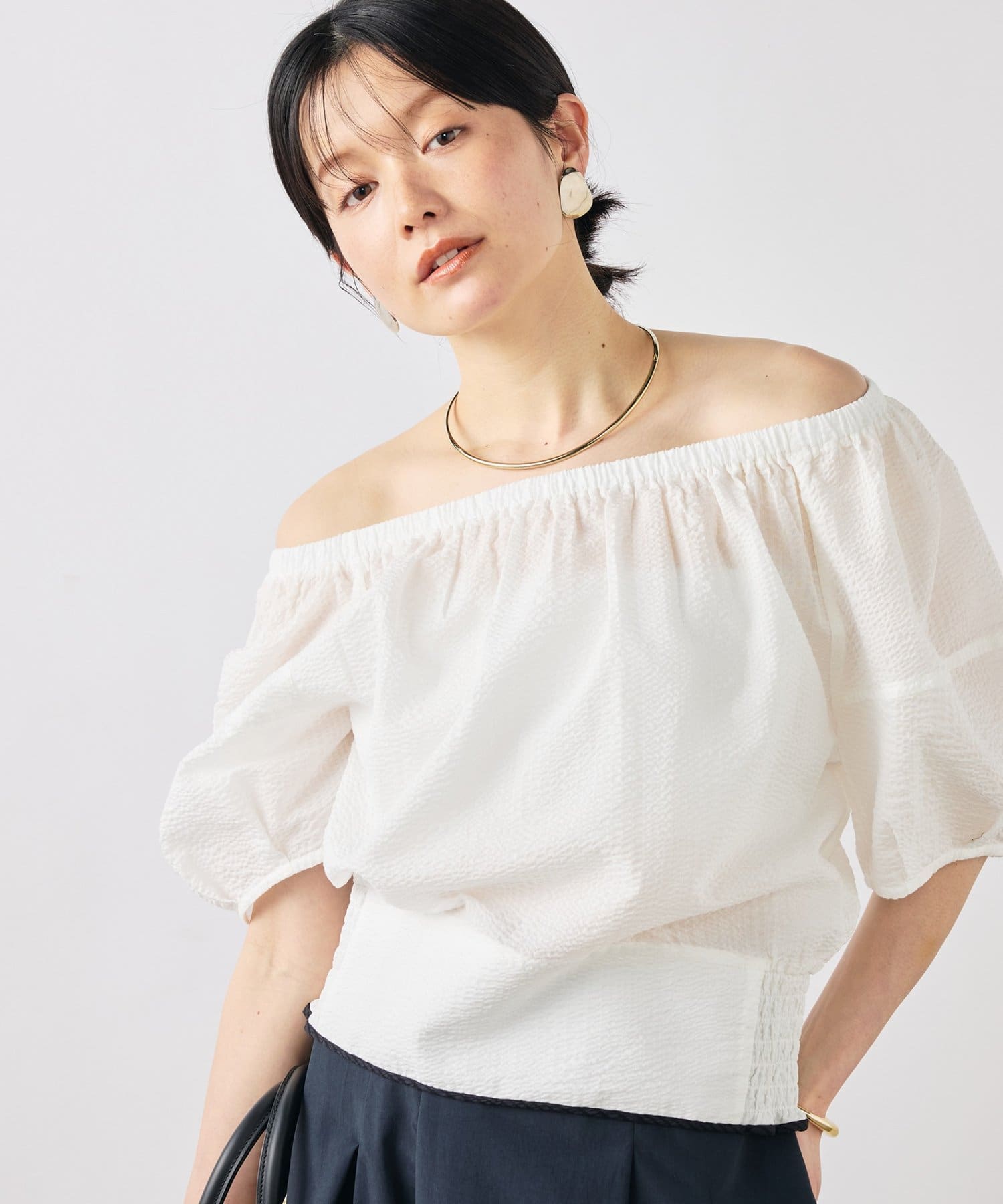 NOLLEY'S(ノーリーズ) ウォッシャブル袖ボリュームサッカーブラウス