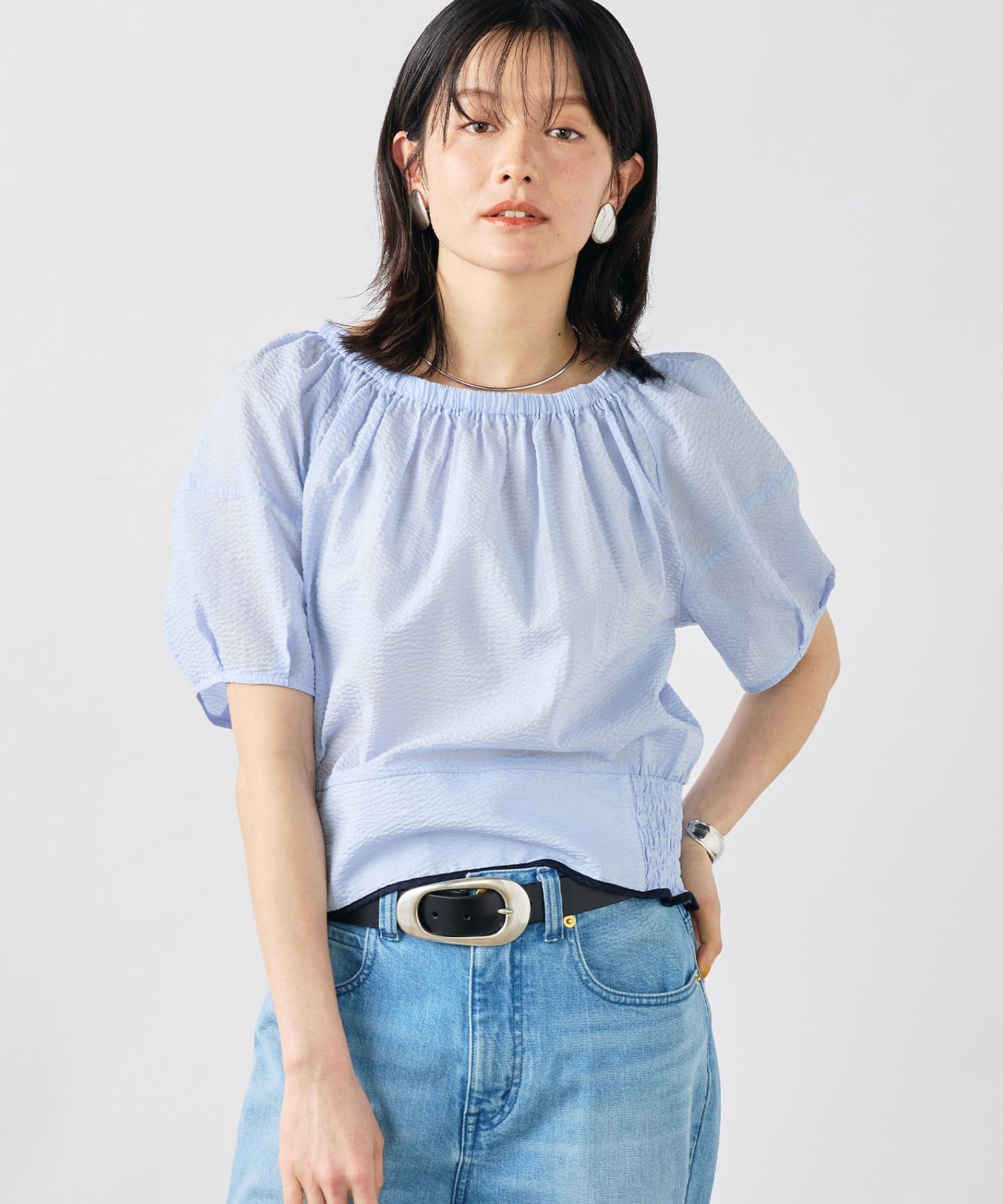 NOLLEY'S(ノーリーズ) ウォッシャブル袖ボリュームサッカーブラウス