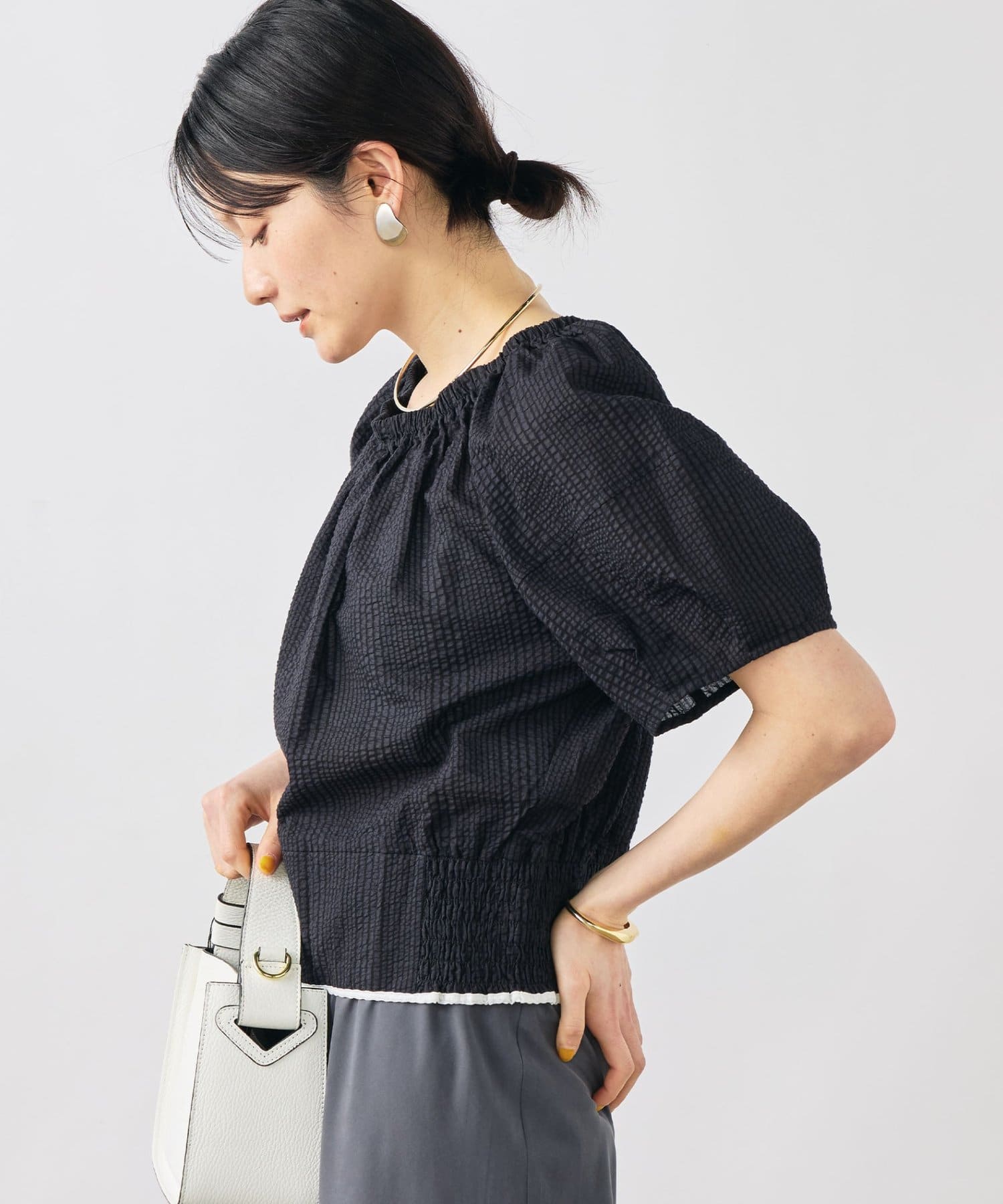 NOLLEY'S(ノーリーズ) ウォッシャブル袖ボリュームサッカーブラウス