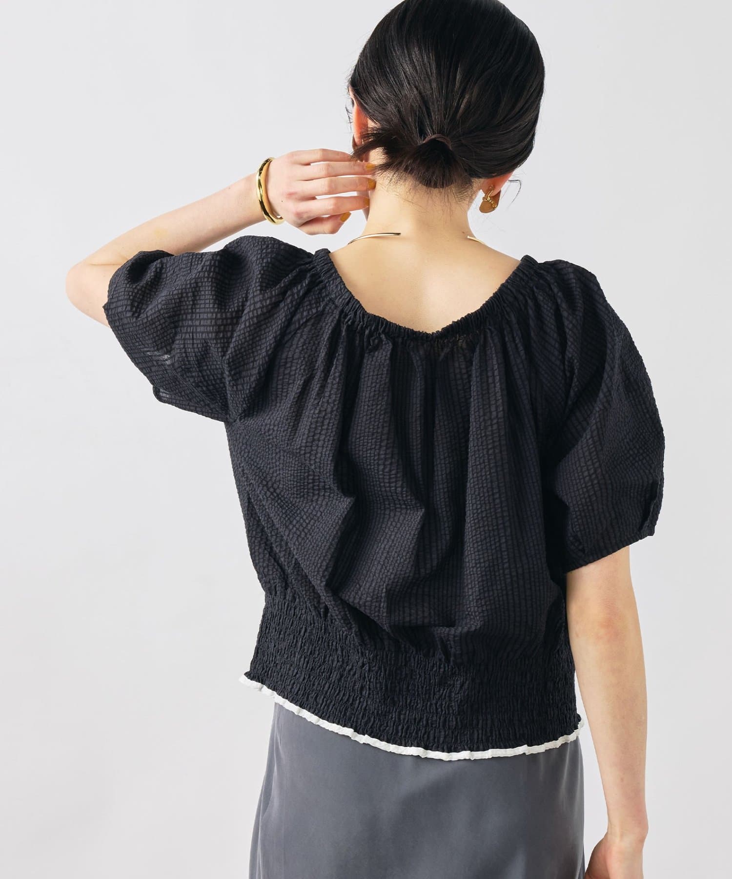 NOLLEY'S(ノーリーズ) ウォッシャブル袖ボリュームサッカーブラウス