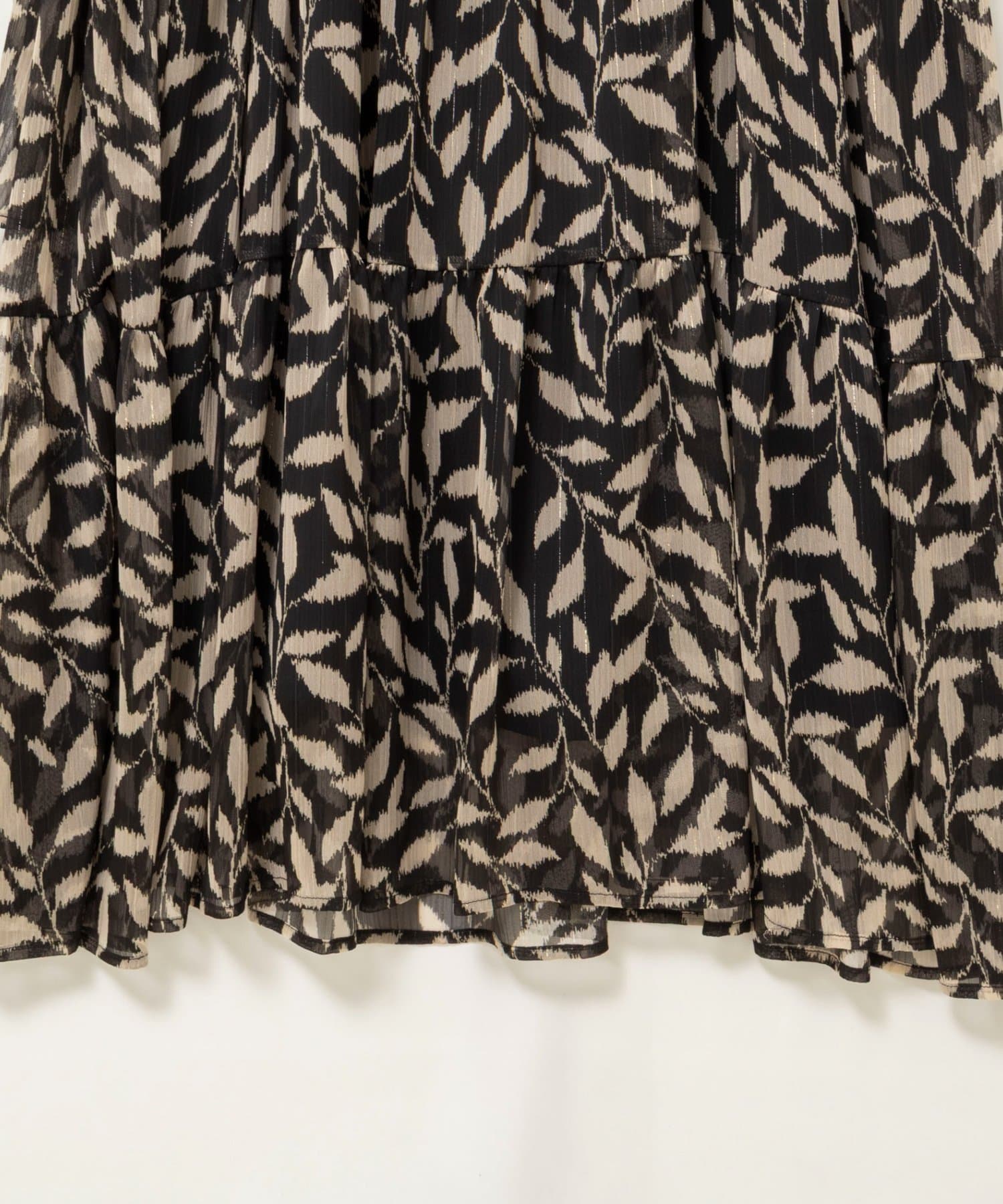 NOLLEY'S(ノーリーズ) 【Import Fabric】ウォッシャブル楊柳リーフ柄ウエストリボンワンピース