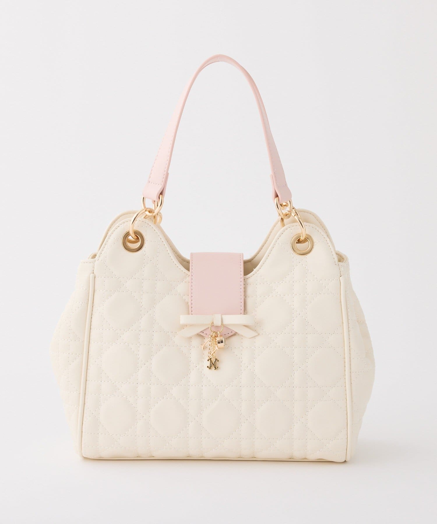 one after another NICE CLAUP(ワンアフターアナザー ナイスクラップ) リボンチャーム付き配色キルティングバック