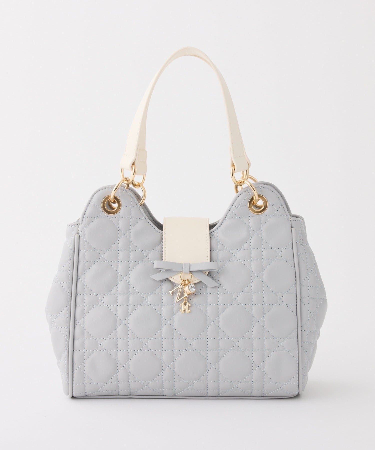 one after another NICE CLAUP(ワンアフターアナザー ナイスクラップ) リボンチャーム付き配色キルティングバック