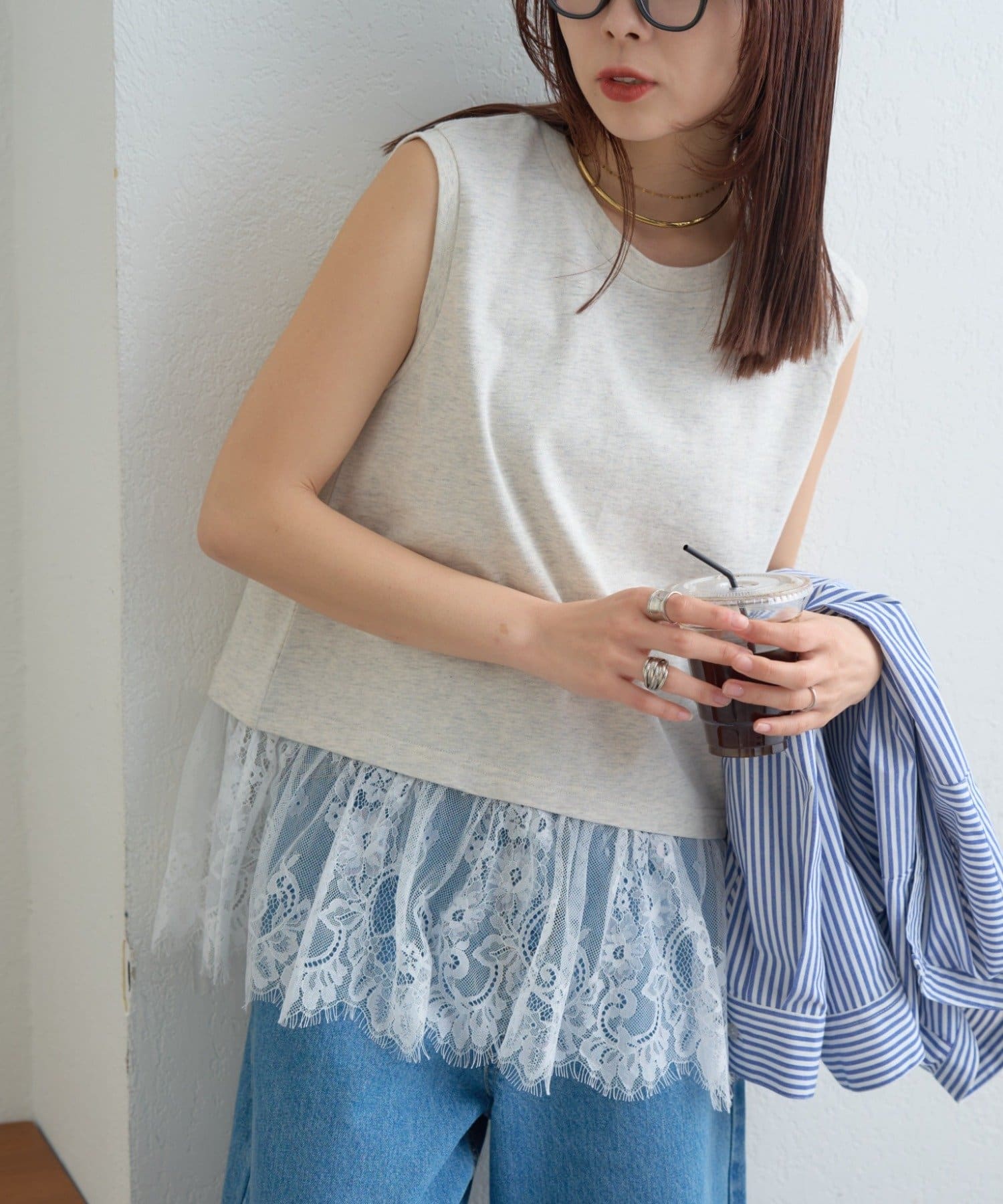 CIAOPANIC TYPY(チャオパニックティピー) 裾レースノースリーブTee