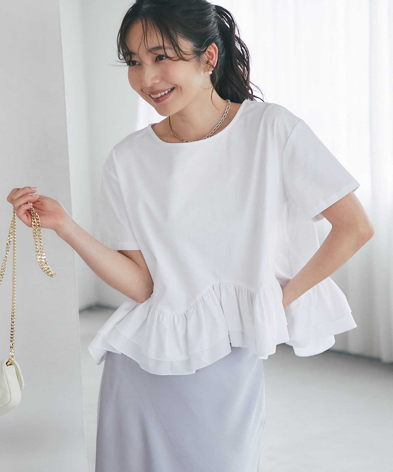 La boutique BonBon(ラブティックボンボン) 【KAZUMI監修】ペプラムドッキングカットソー
